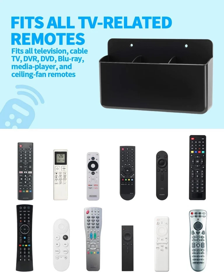 3 Slot Adjustable Remote Control Holder Wall Mount Adhesive Organizer Black