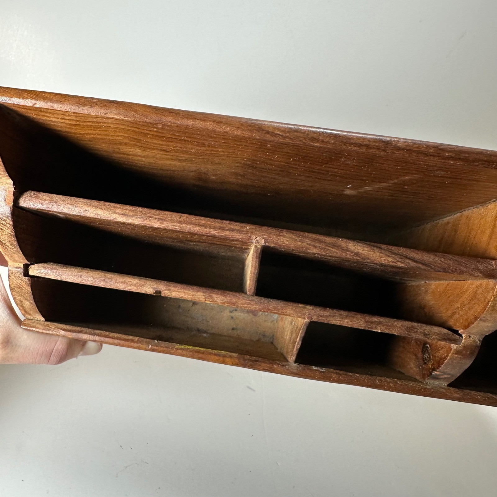 Vintage Hand Carved Wooden Desk Organizer Floral Boho Tiered Mail Stationery