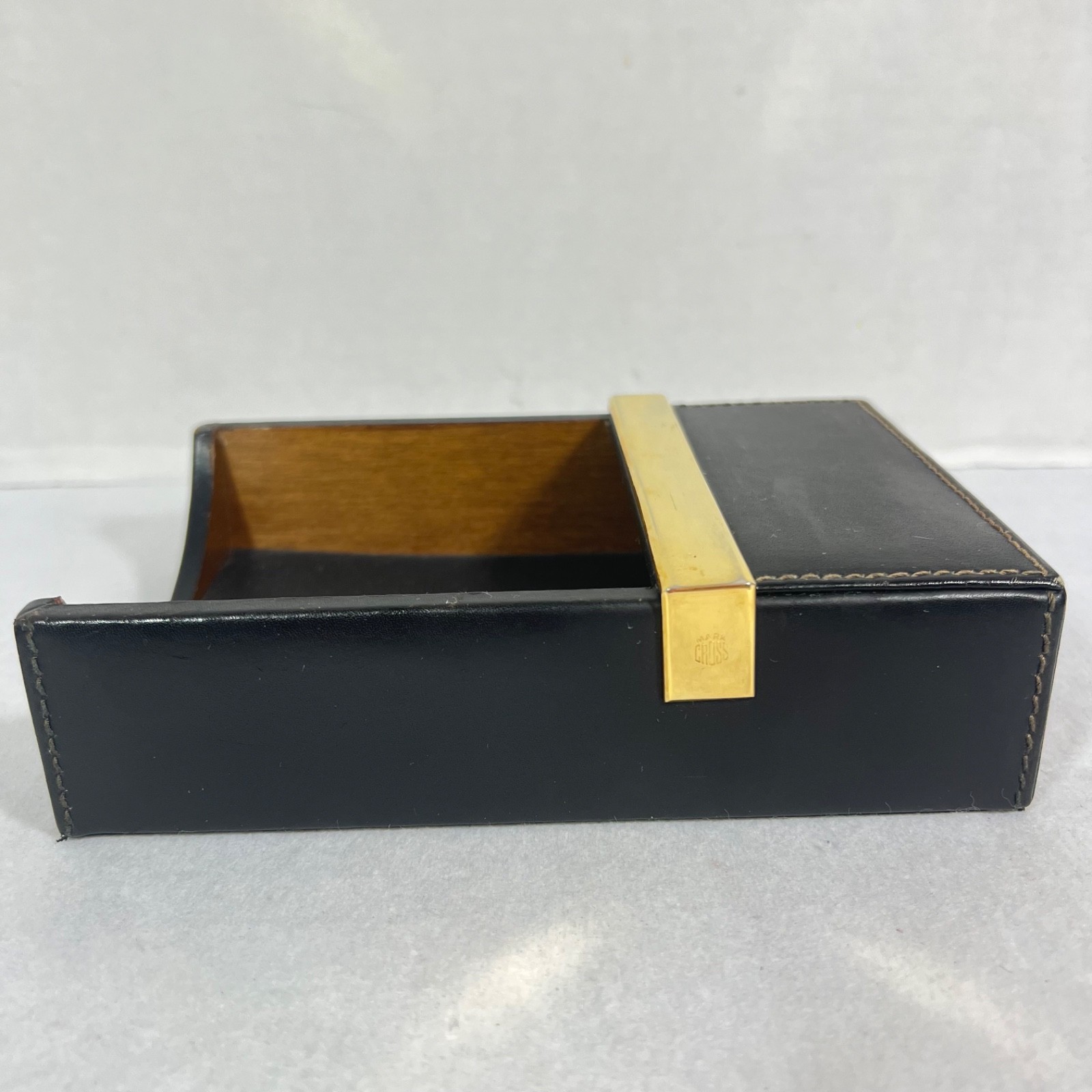 Vtg. Mark Cross 4” x 6” Memo Sheet Desk Tray Dark Brown Leather & Brass Italy