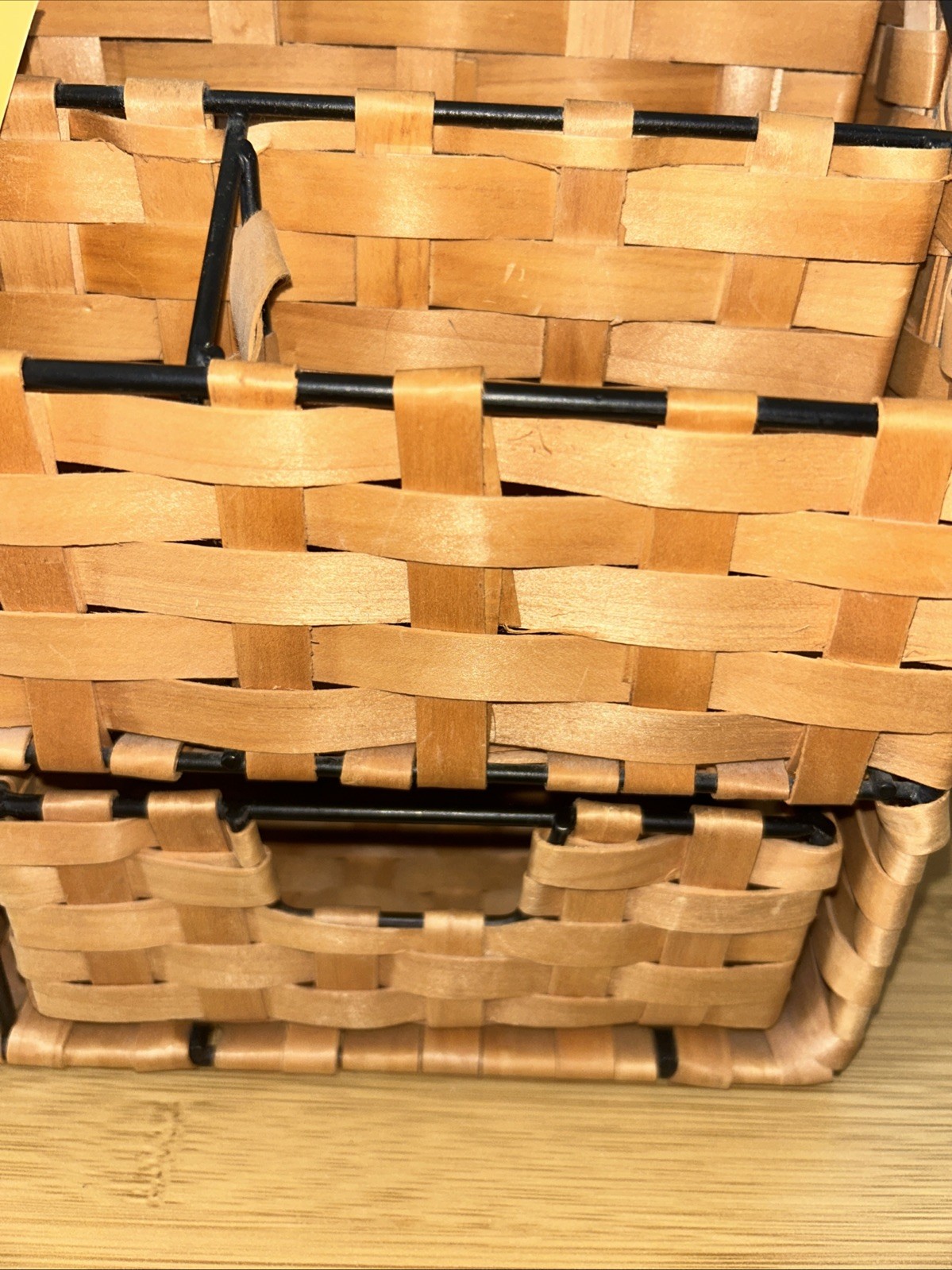 Woven Wicker Rattan Metal Desk Tray Office Organizer File Drawers Boho New