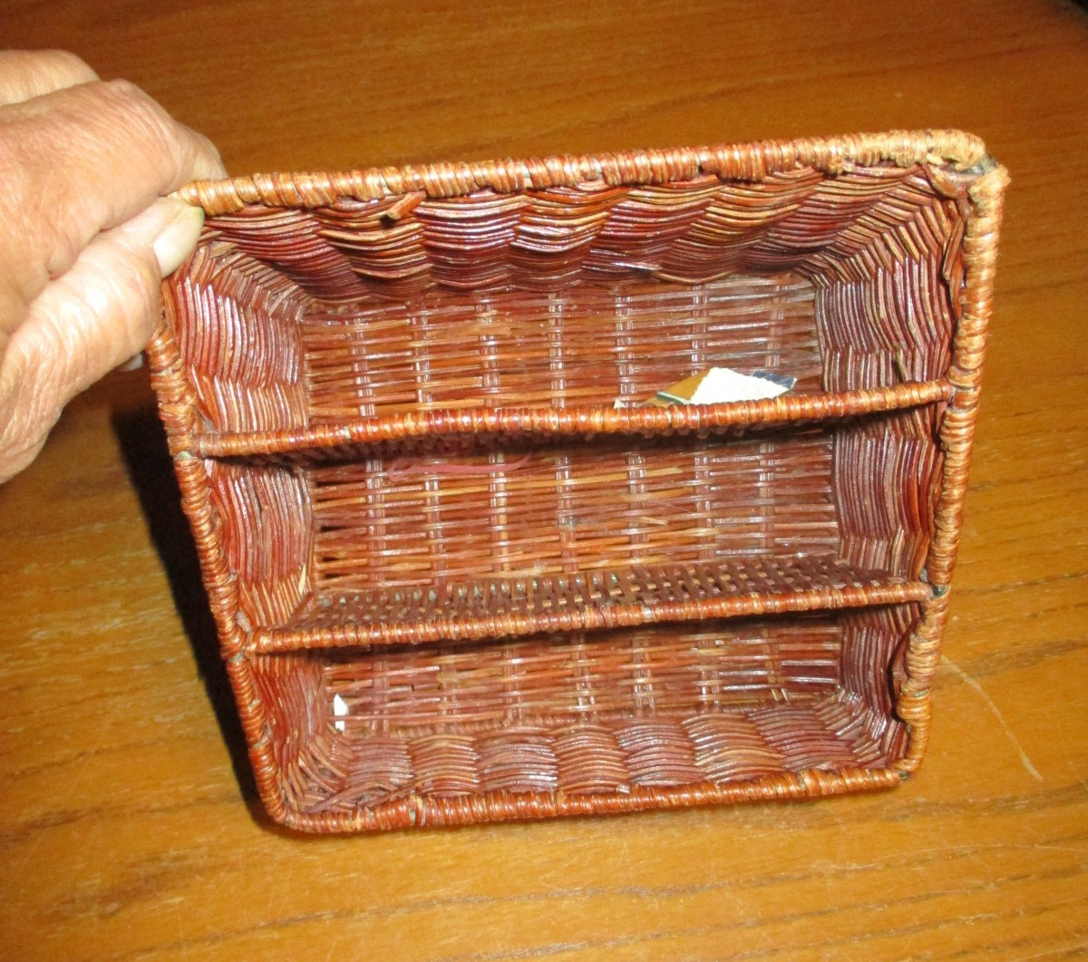 Vintage Woven Wicker Rattan Mail Holder – Brown – 3 Compartments – Desk Top