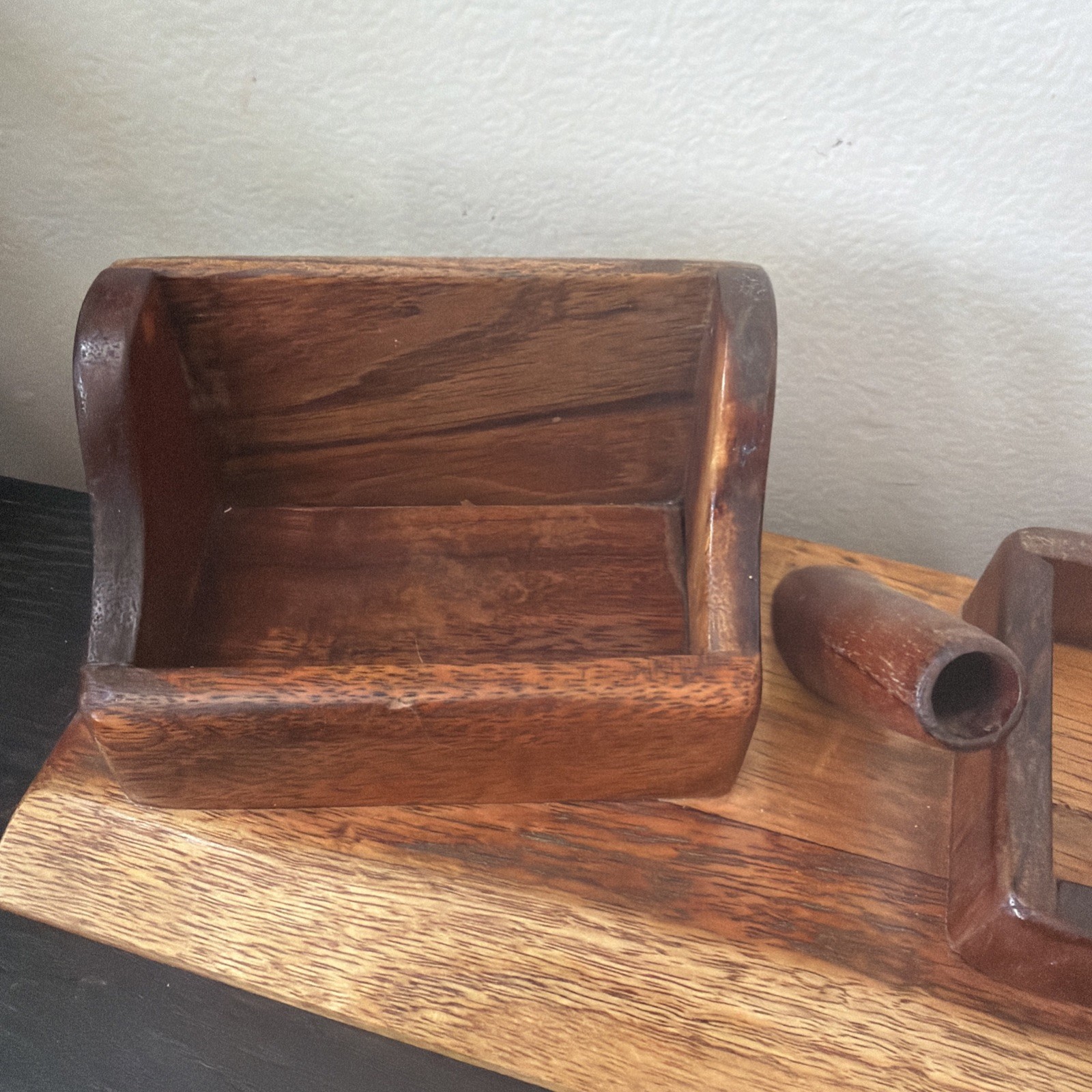 Wooden Handmade Desktop Organizer Cards Pencils Change Holder