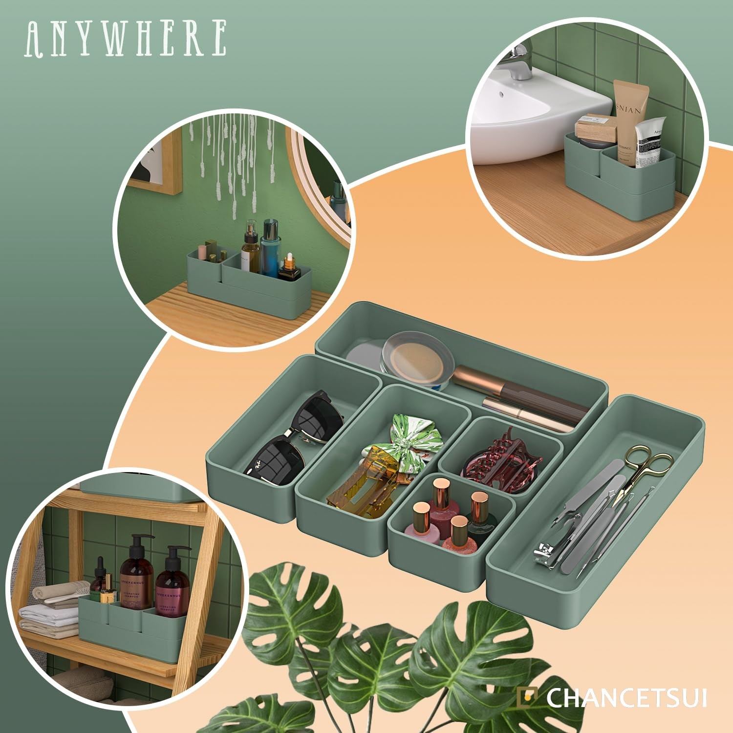 CHANCETSUI 6 PCS Stackable Drawer Organizers Set, Versatile Desk and Green