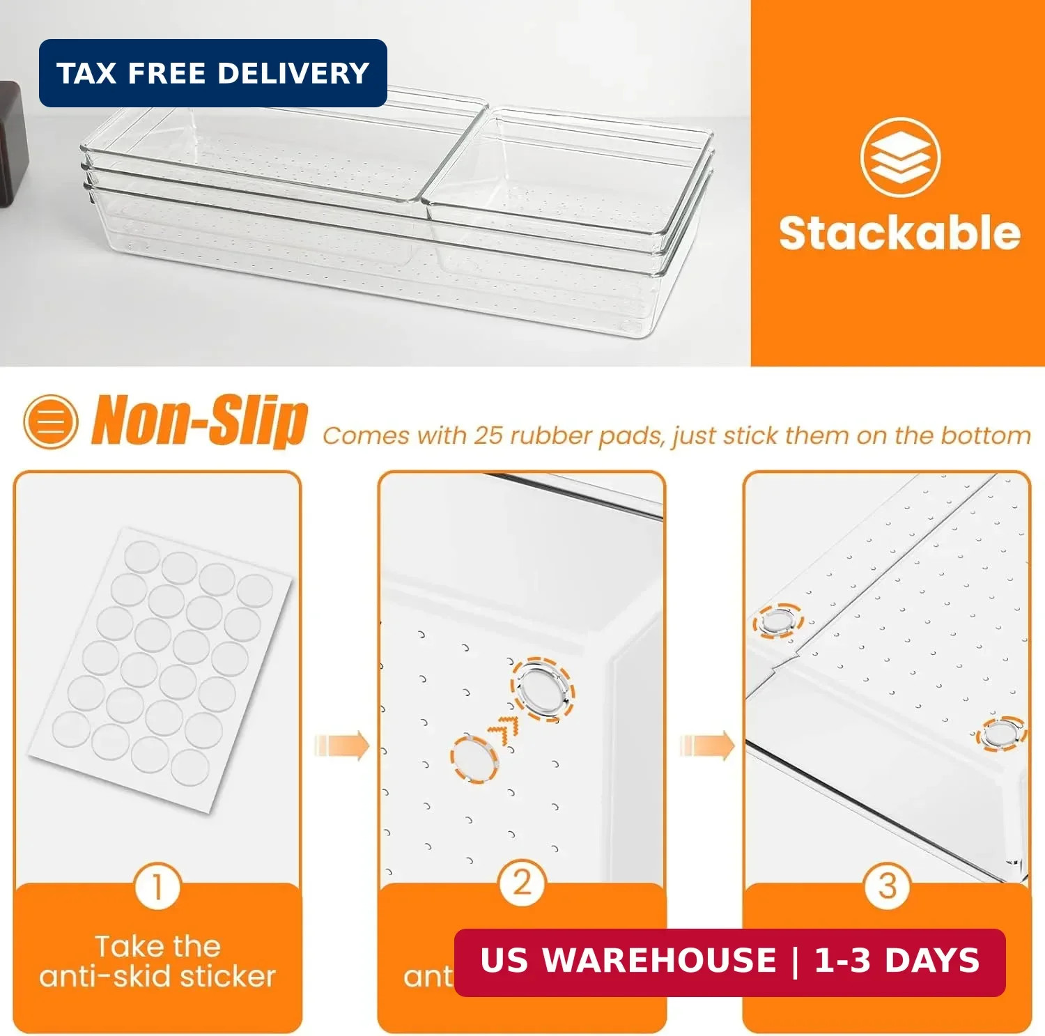 Criusia 6 Pcs Large Size Clear Drawer Organizer Set, Acrylic Non Slip Non Cracki