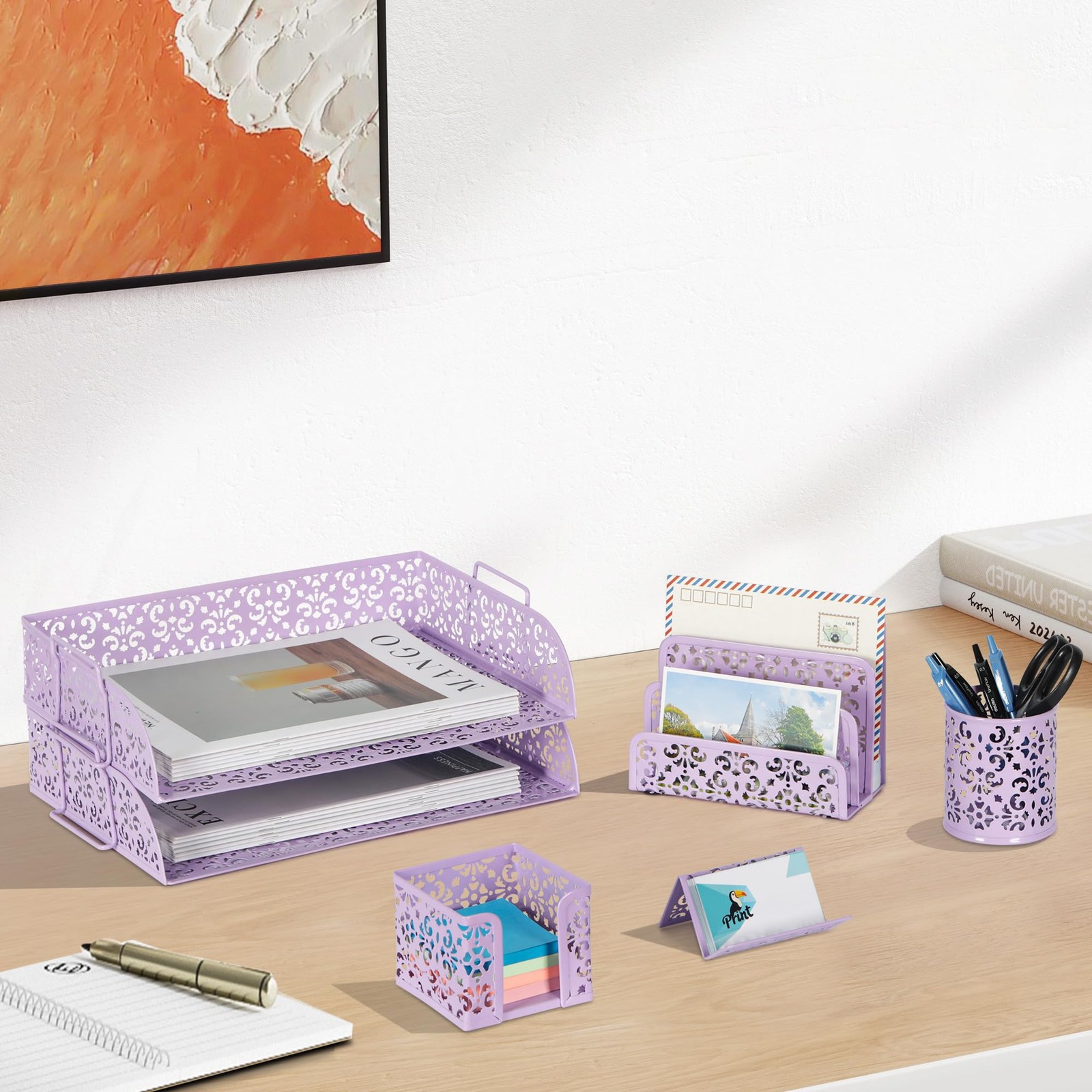 EasyPAG Desk Organizers and Accessories 5 Pieces Office Supplies Set – Purple