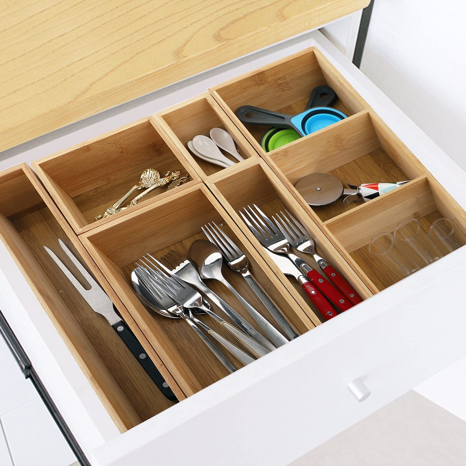 Youeon Set of 6 Bamboo Drawer Organizer Storage Box, Adjustable Natural