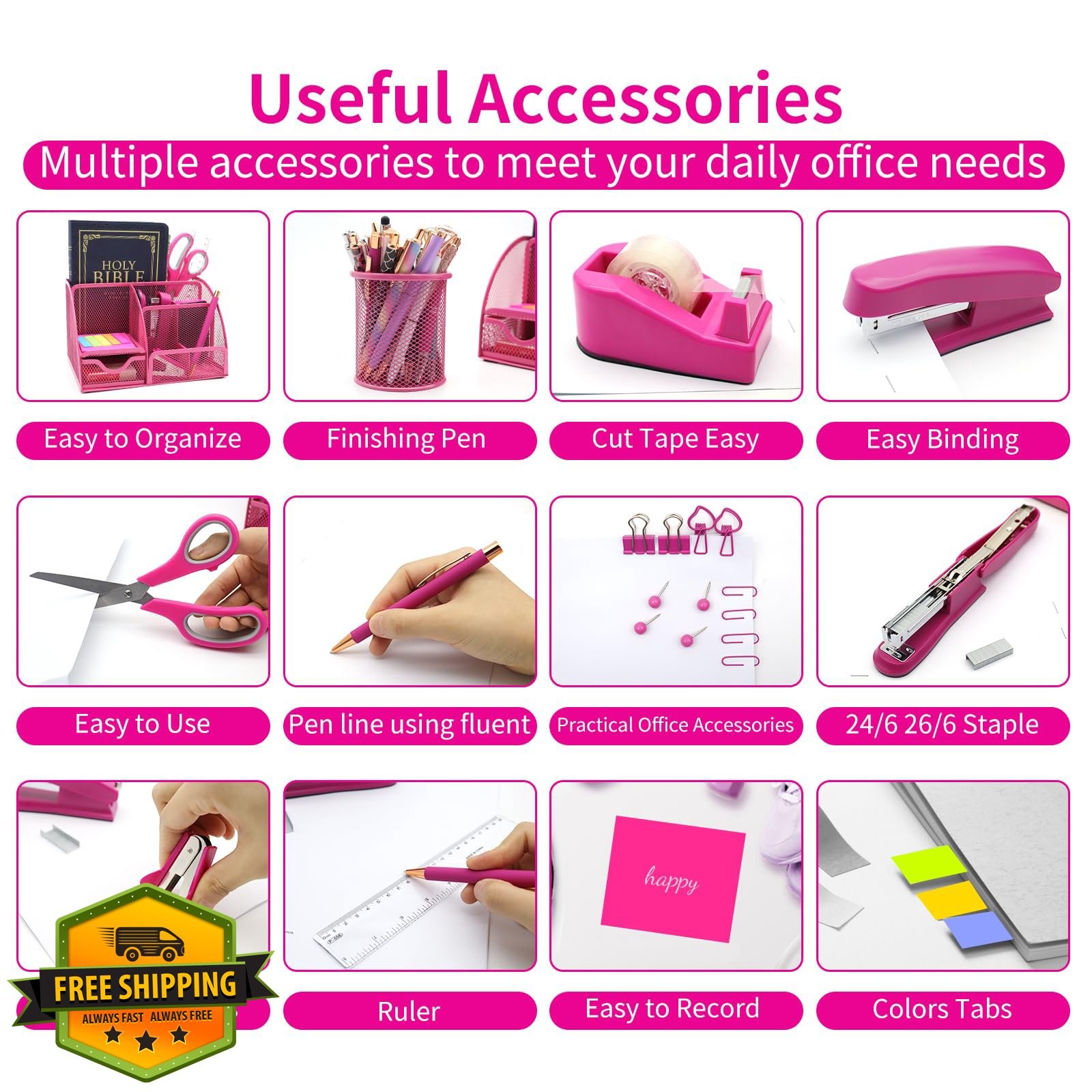 Shellvcase Hot Pink 12-in-1 Desk Organizer Set