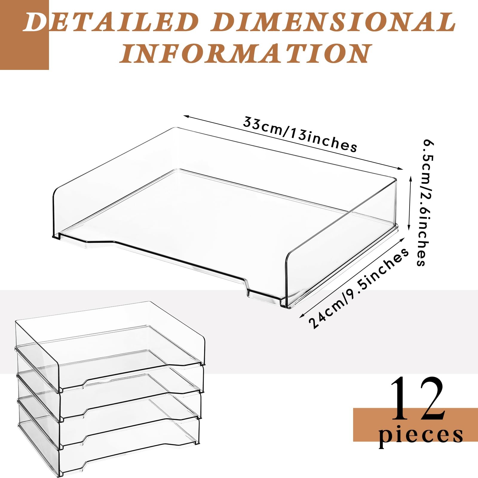 12 Pcs Stackable Letter Tray Rectangular Plastic Desk Organizer 13 x 9.5 x 2….