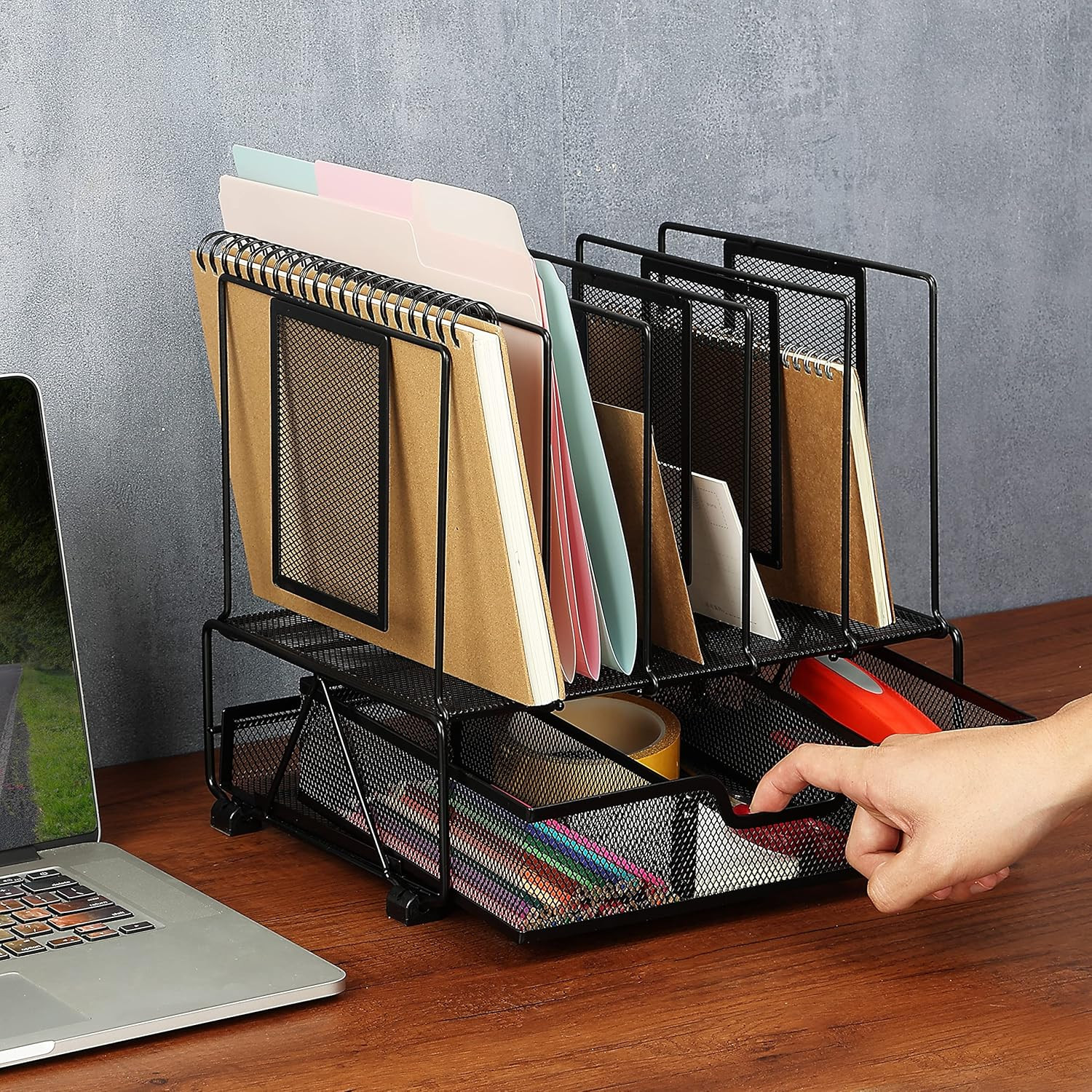 – Mesh Desk Organizer with Drawer, Office Desk Organizers and Accessories, Deskt