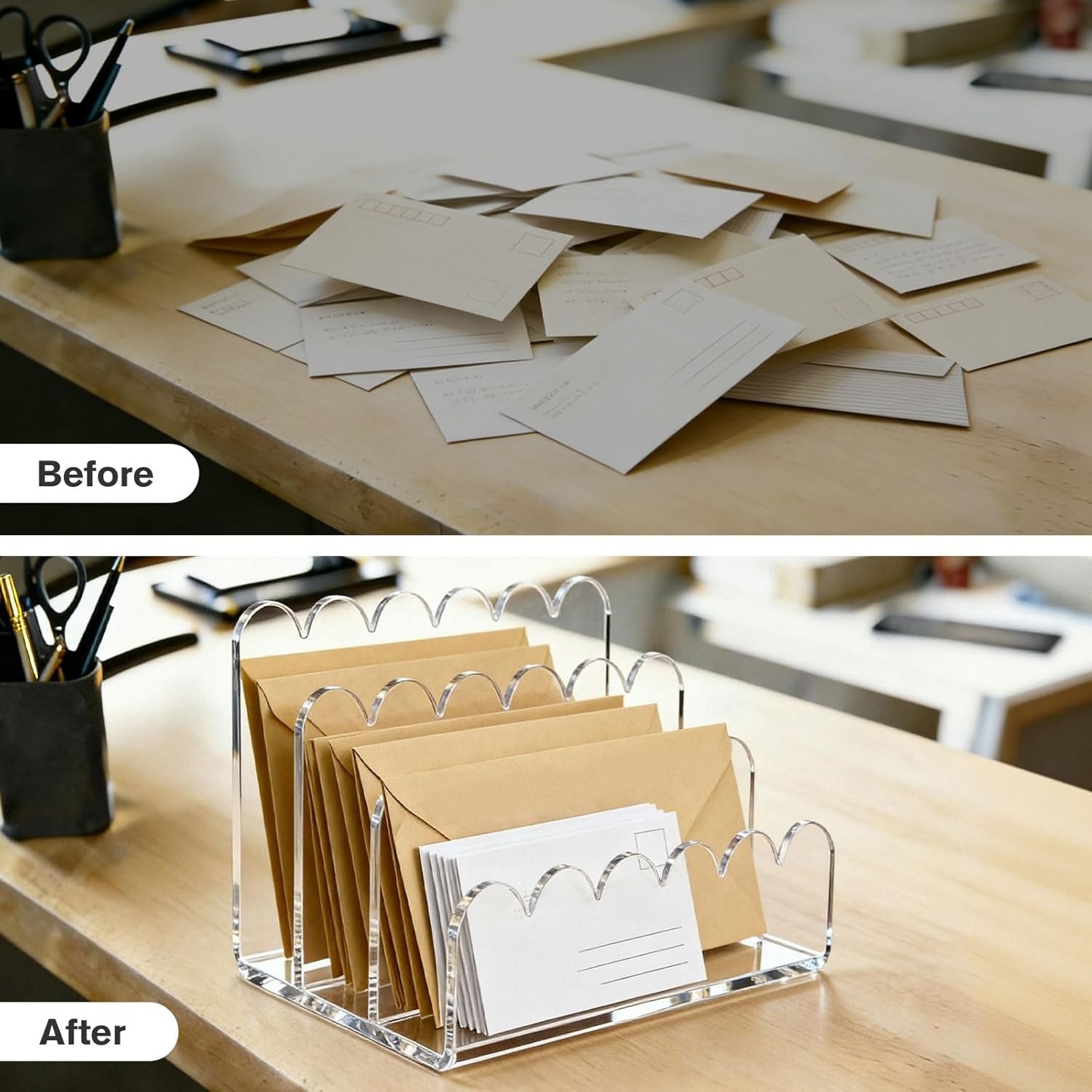 Acrylic File Mail Desktop Organizer Sorters 3 Upright Compartments Laddered