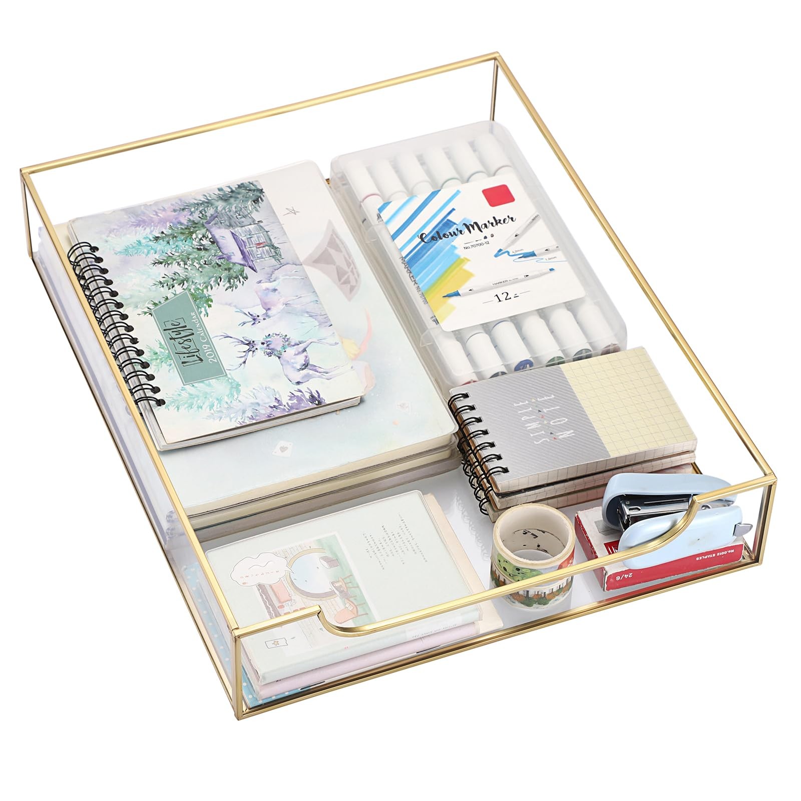 1 Pack Golden Glass Desk Tray, Multi-Purpose Organizer for A4 , Documents, De…