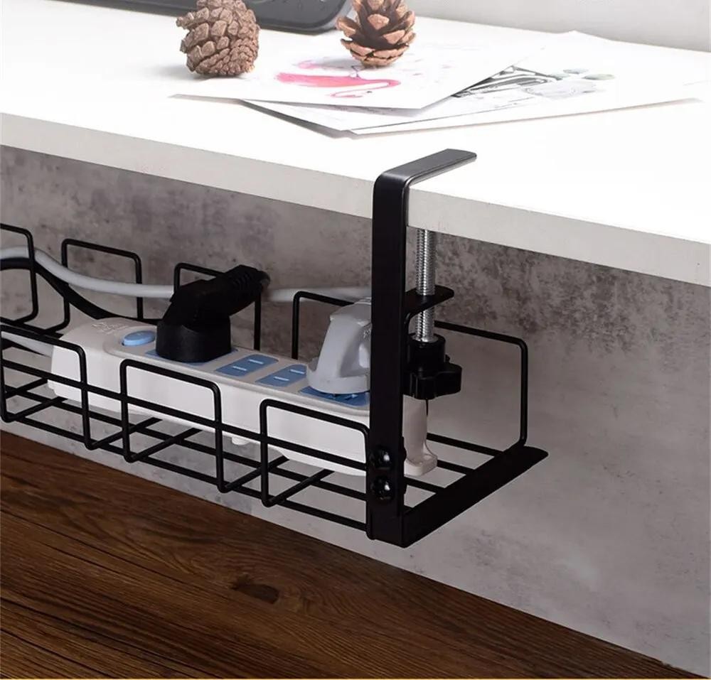 Under Desk Cable Management Tray Metal Wire Organizer Rack No Drill Storage