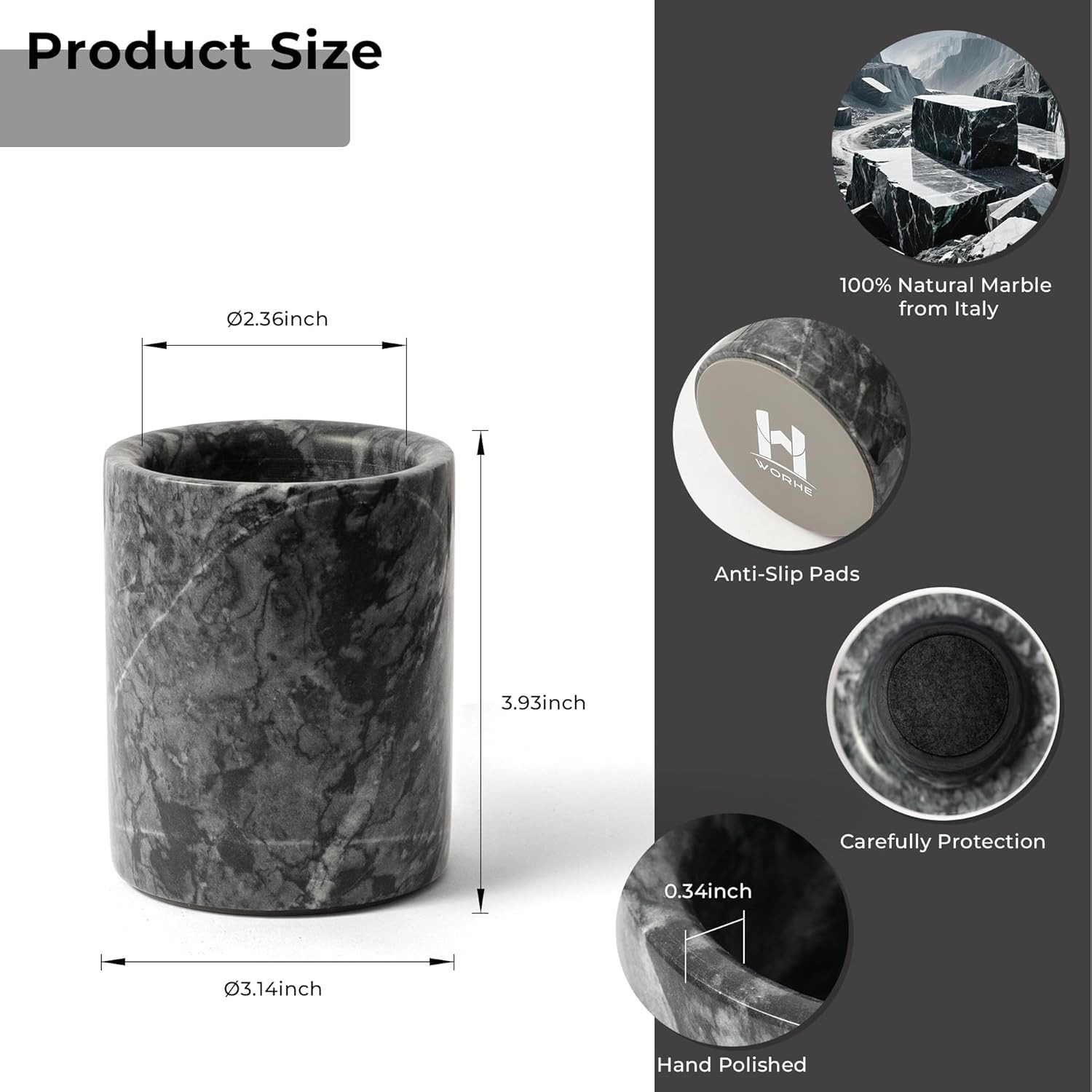 Pen Holder Stand Italy Natural Premium True Marble Makeup Brush Holders, Tablewa
