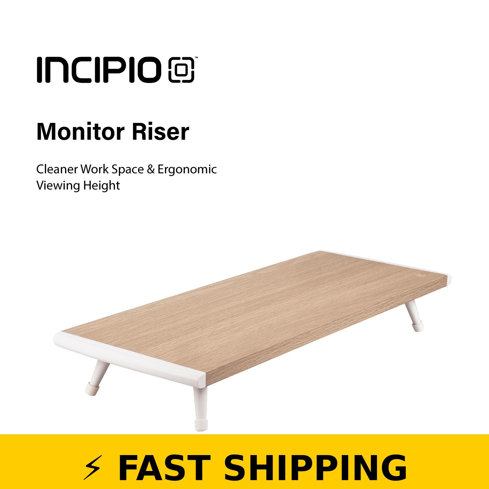 Incipio Wooden Monitor Riser Stand – Ergonomic Desk Shelf – Oak