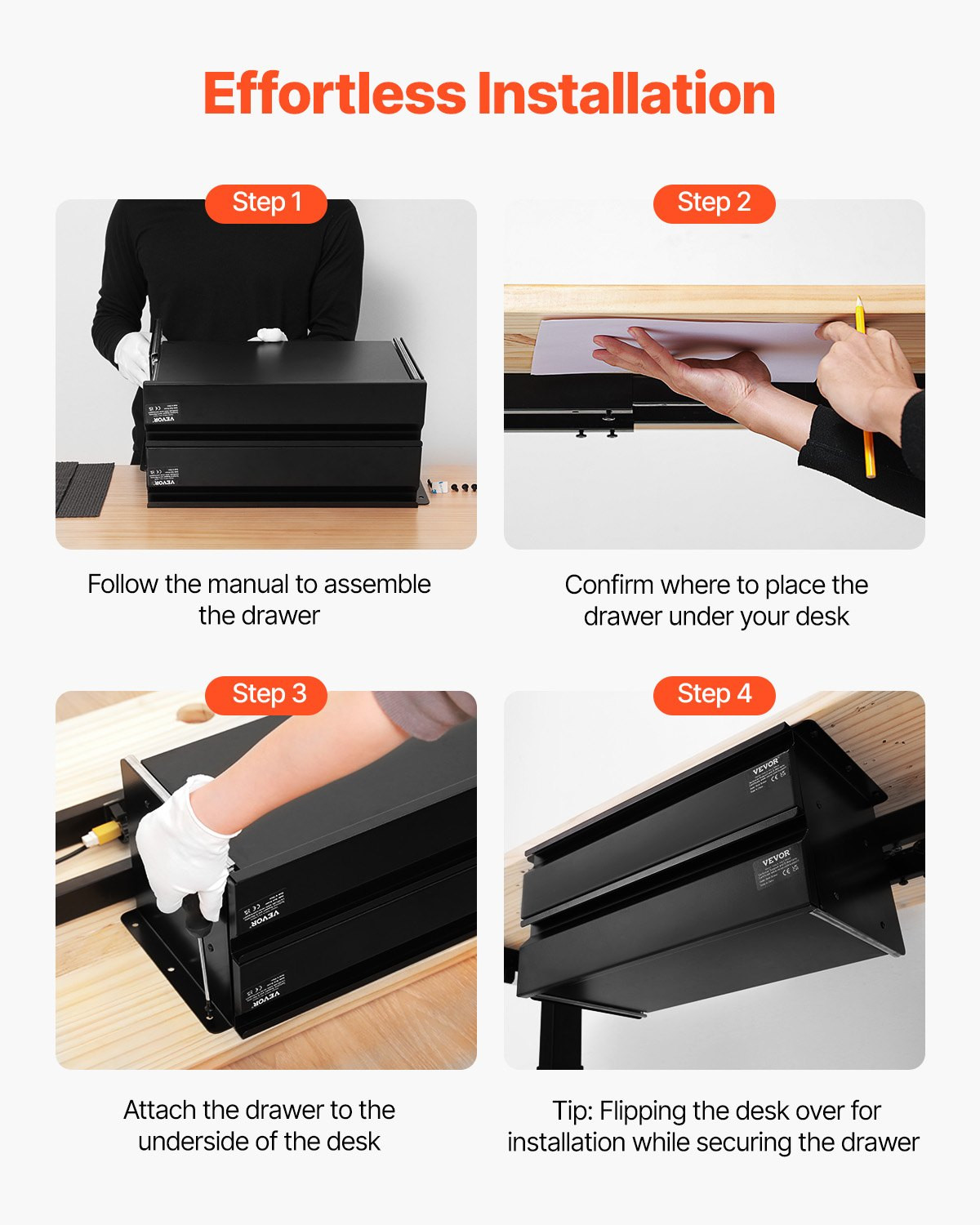 2 Drawer 16″ Under Desk Drawer Organizer Slide-out Drawer Space Saver Office