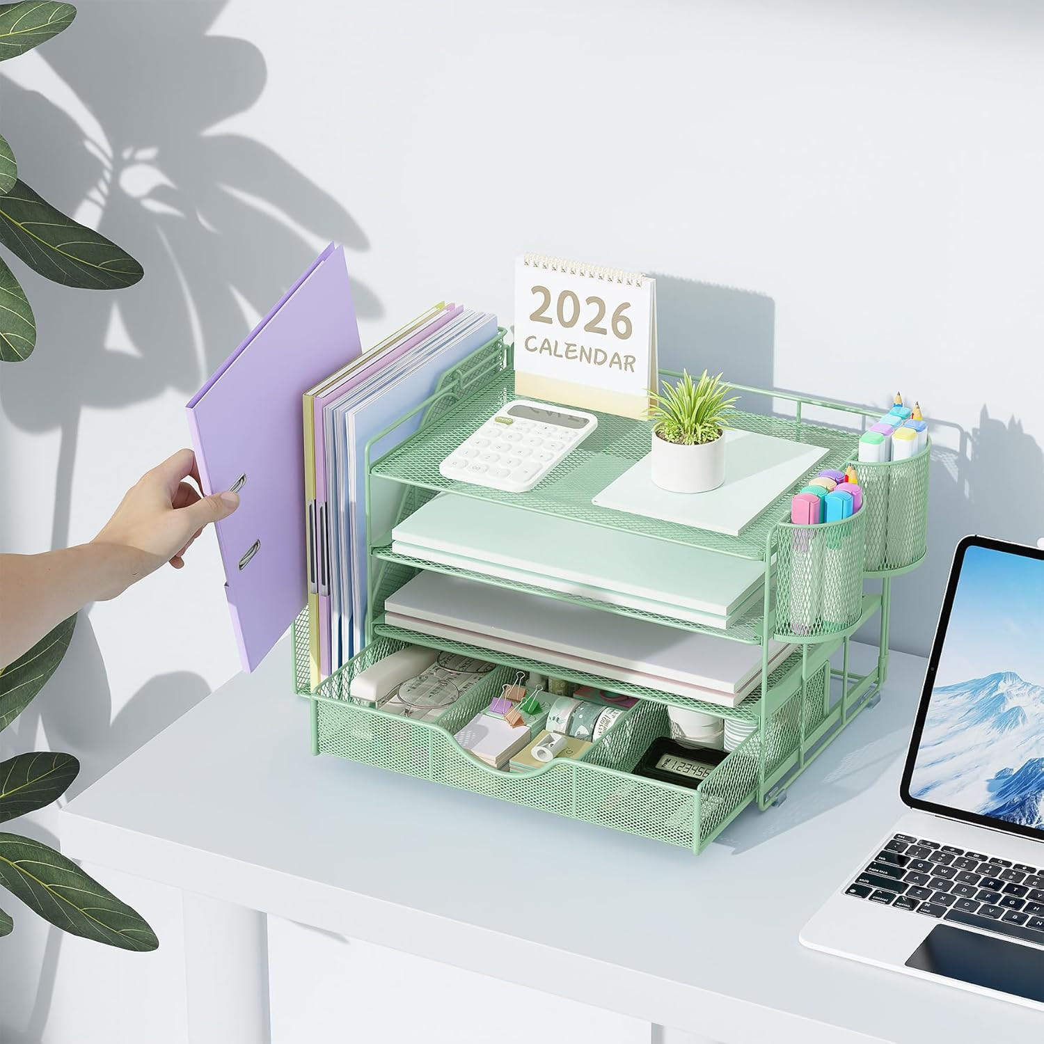 4-Tier Desk Organizer with Drawers, File Holders, Letter Trays and Pen Holders –