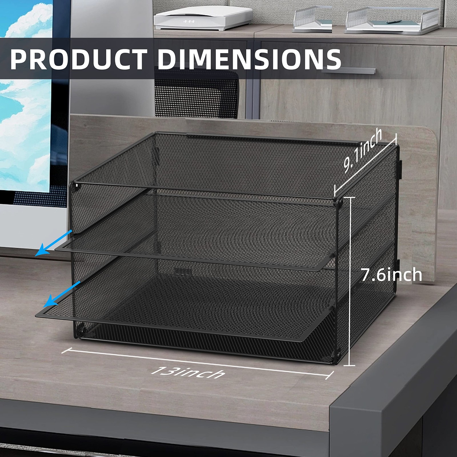 DALTACK 3~Tier Mesh Metal Letter Tray Organizer for Desk, Black