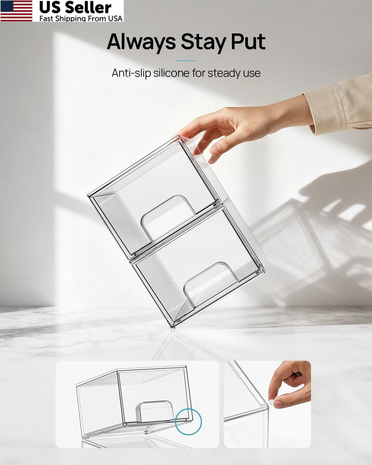 Vtopmart 2 Pack Small Clear Stackable Storage Drawers,Acrylic 2*Middle,