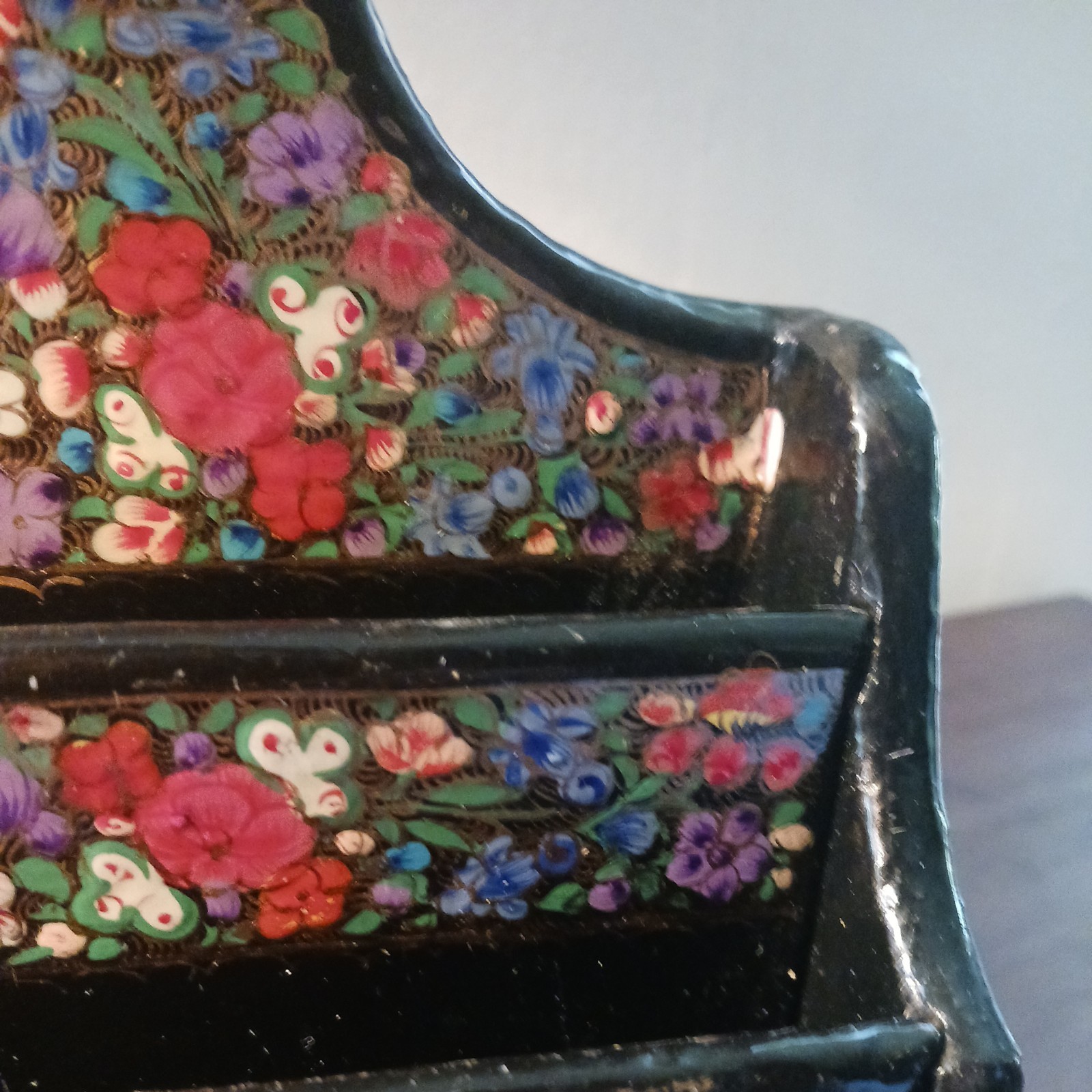 Vintage Wooden Letter and Document Organizer – Hand-Painted Floral Design