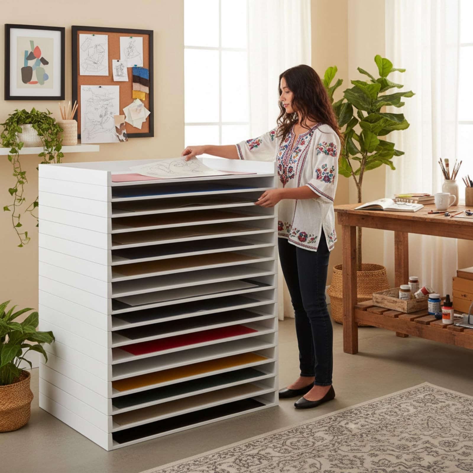 2 Pack Giant Stack Tray 26″ x 39″ White Pine Heavy Duty Flat File Organizer f…
