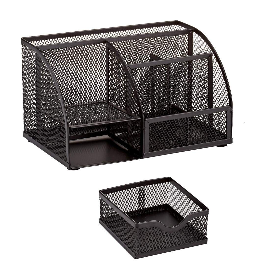 Annova Mesh Desk Organizer Office with 7 Compartments + Drawer/Desk Black