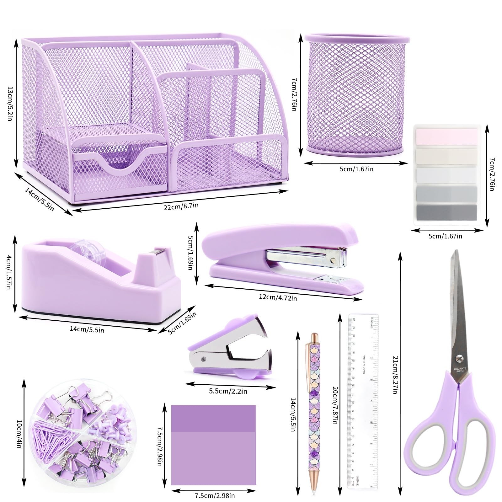 Purple Desk Organizers and Accessories,12pcs Office Accessories