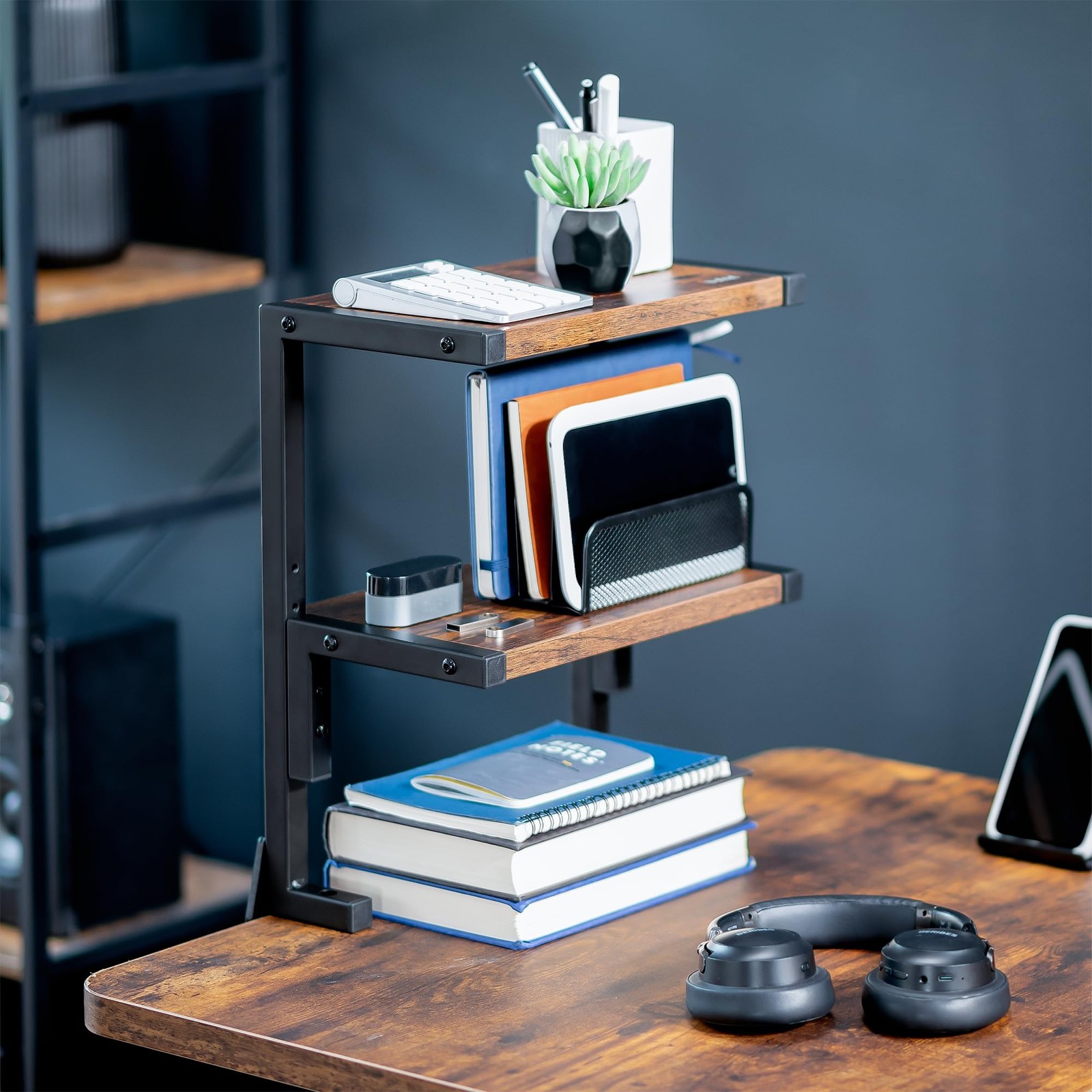 VIVO Clamp-on 13 inch Above or Below Desk 2-Tier 13 inch, Vintage Brown