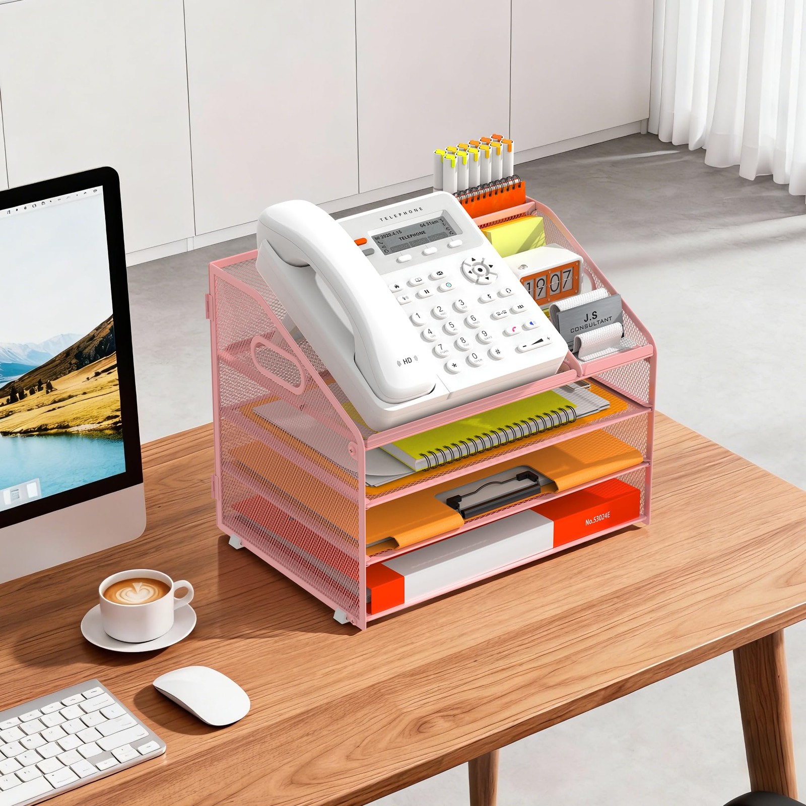 4 Tier Metal Mesh Letter Tray – Space Saving Desk File Organizer with Handle,…