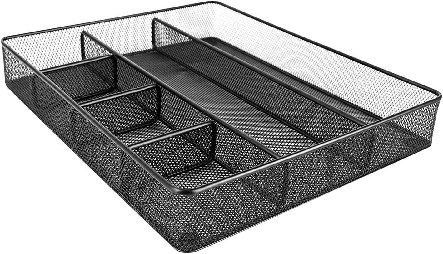 Desk Drawer Organizer Office & Home Metal Mesh Anti-Slip 6 Compartments Black US