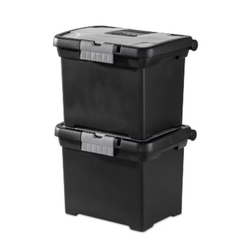 Medium Letter File Box Black: Plastic File Organizer with Handle Clear Cover