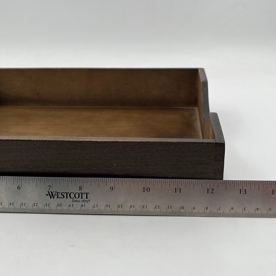 Vintage MCM Desk Organizer Tray Walnut Wood Office In Out Box, 12.5″ x 10″