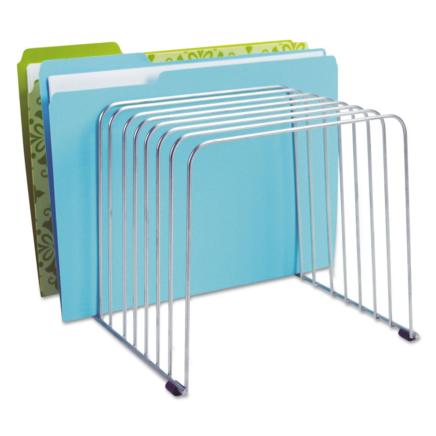 Office Desk Organizer, 11 Compartments, Silver Metal Wire, 9×11.375 Inch