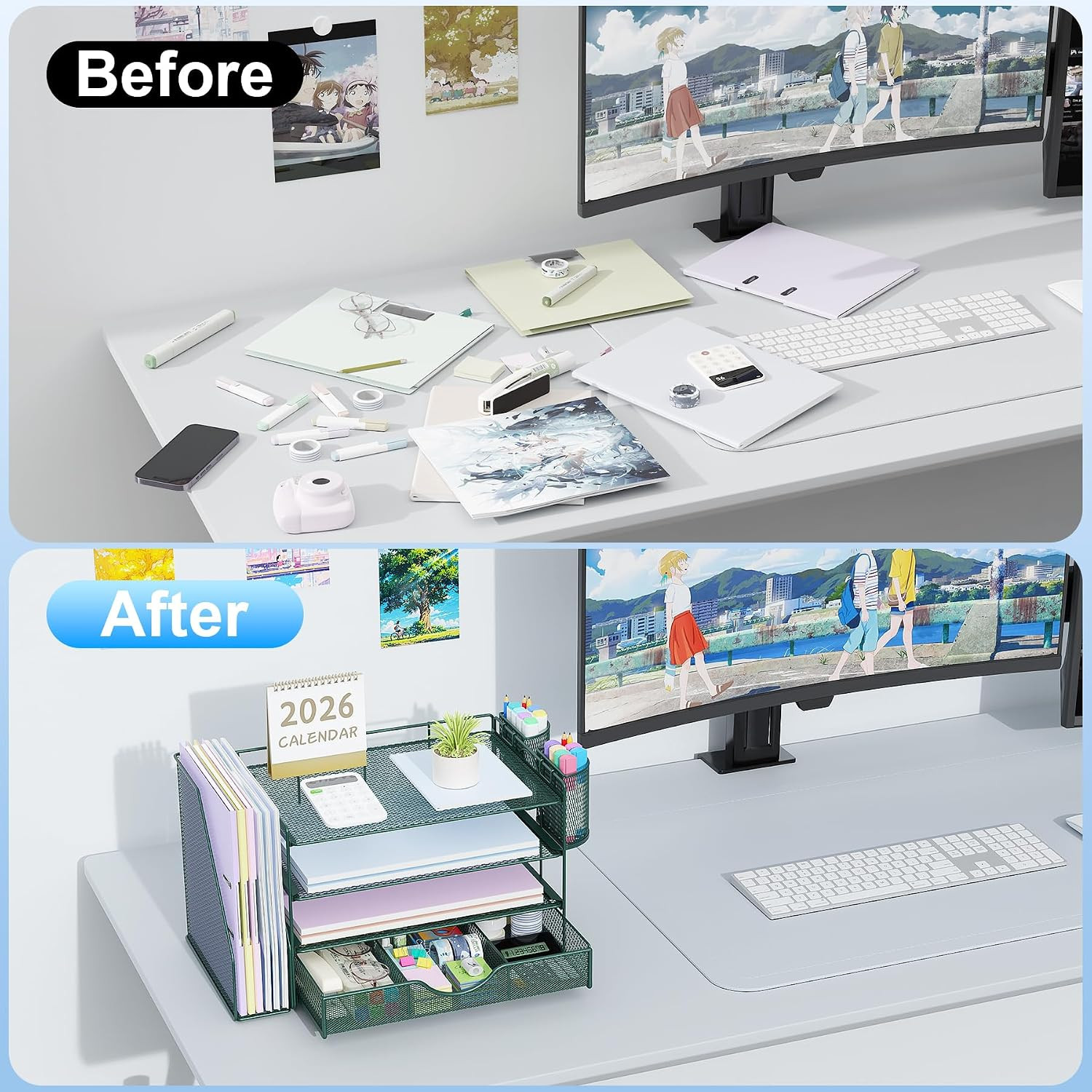 Gianotter 4-Tier Desk Organizer with Drawers, File Holders, Letter Trays and Pen