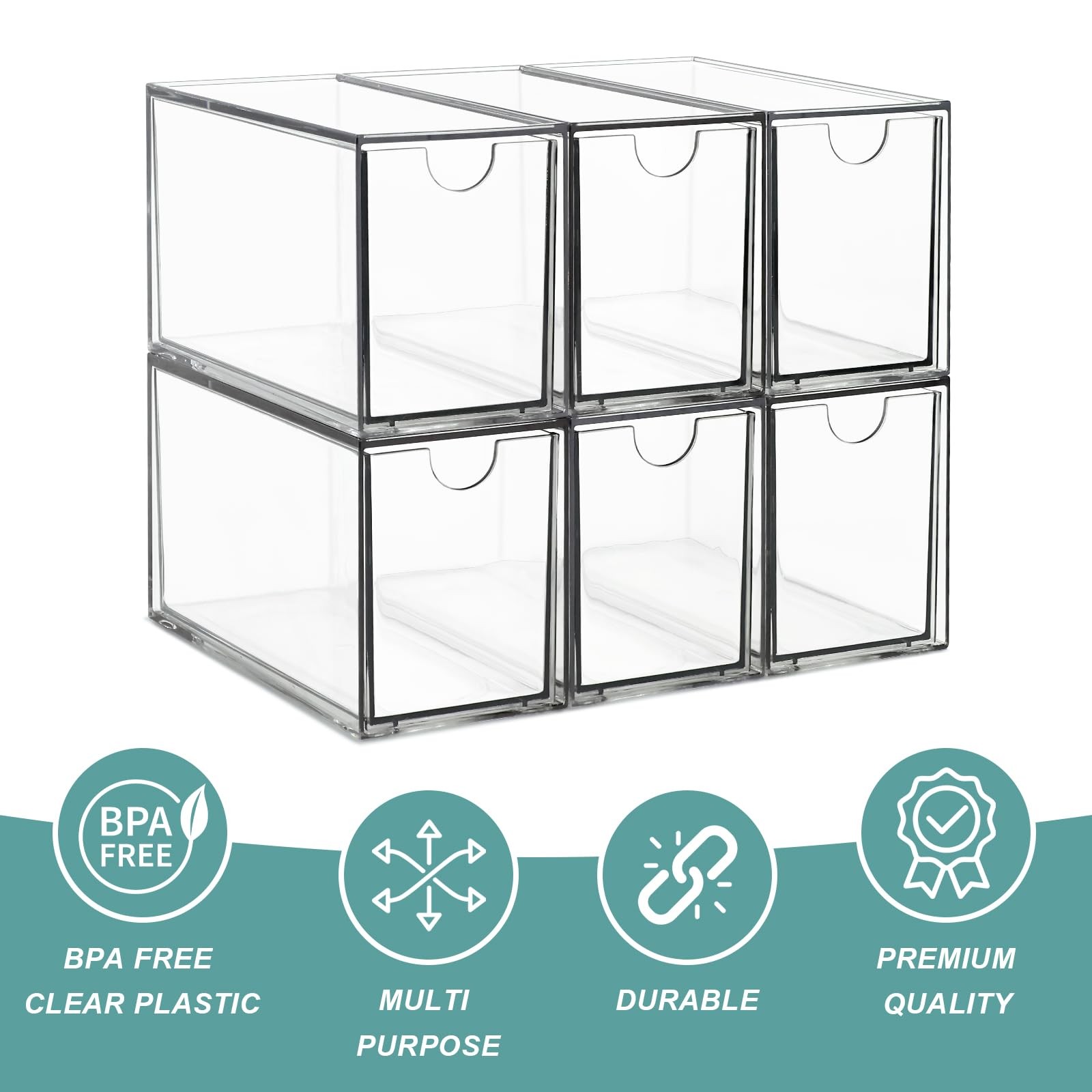 6 Tea Bag Organizer and Storage, Acrylic 6.5″ x 3″ x 3.9″, Clear