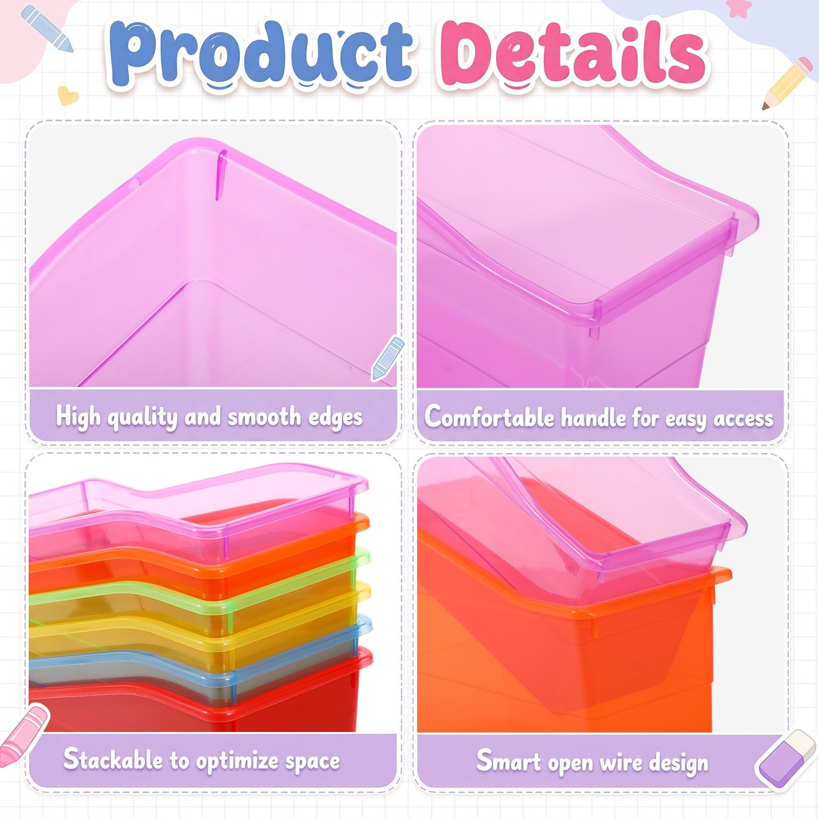 24 Set Book Bins for Classroom with Label Sticker Book Box Baskets Plastic St…