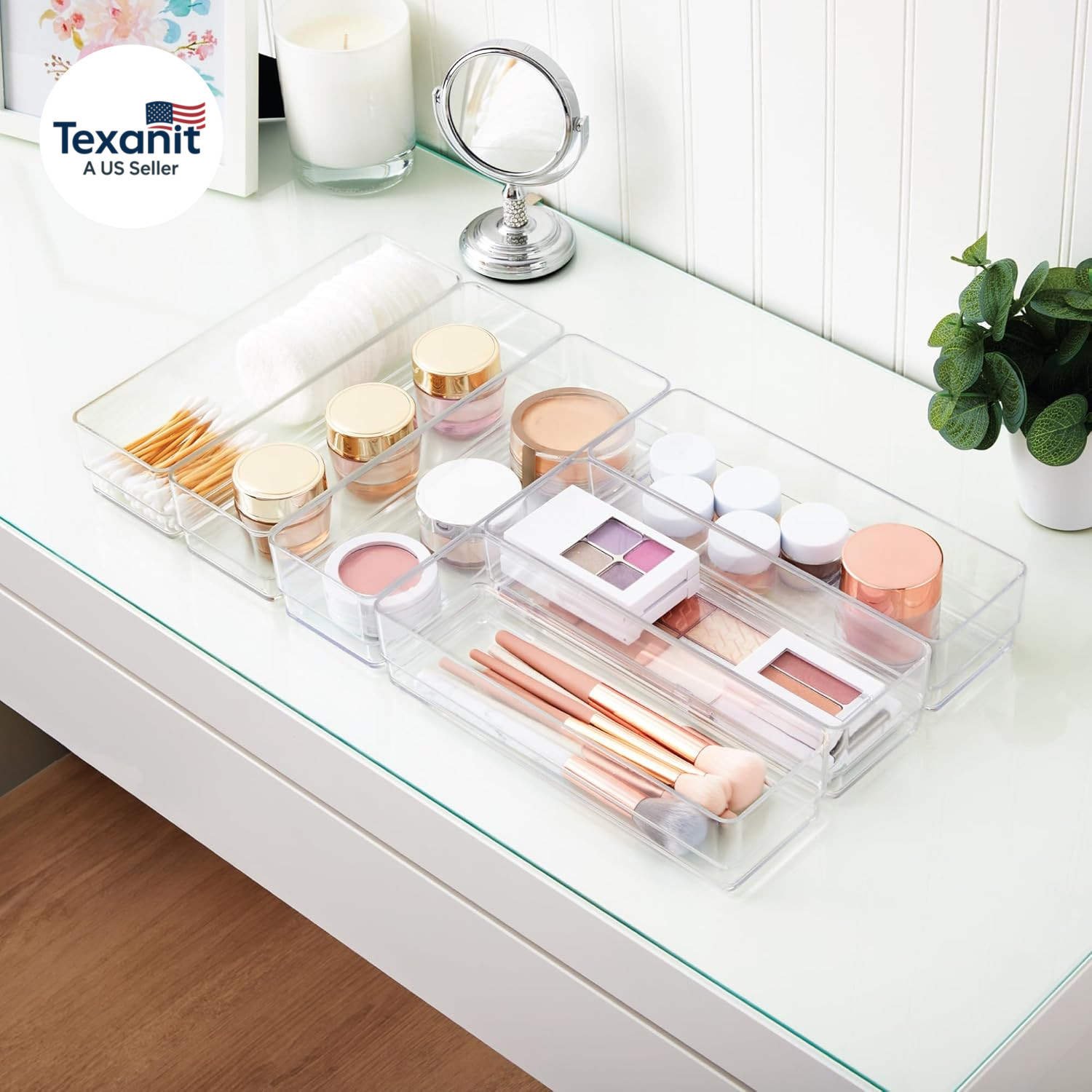 Simplesort 6-Piece Stackable Clear Drawer Organizer Set | 9″ X 3″ X 2″ Rectangle