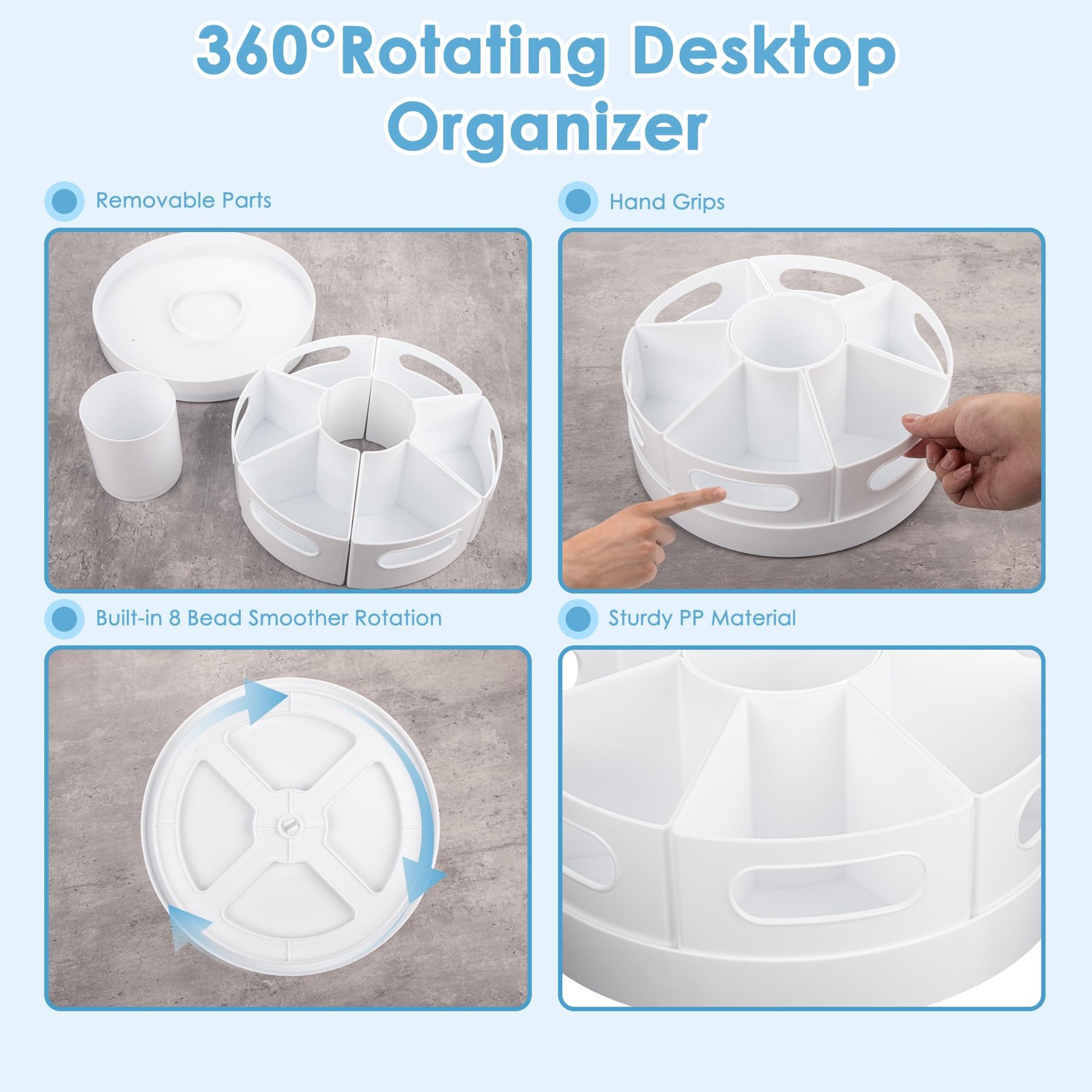 Art Supplies Organizer, Extra Large 360° Rotating Desk Organizer with 7 Remov…