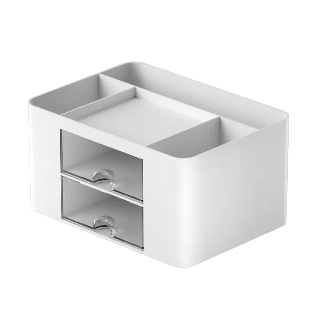 1-Pack Desk Organizer Set White Multi-Compartment Pencil Holder with 2 Drawers f