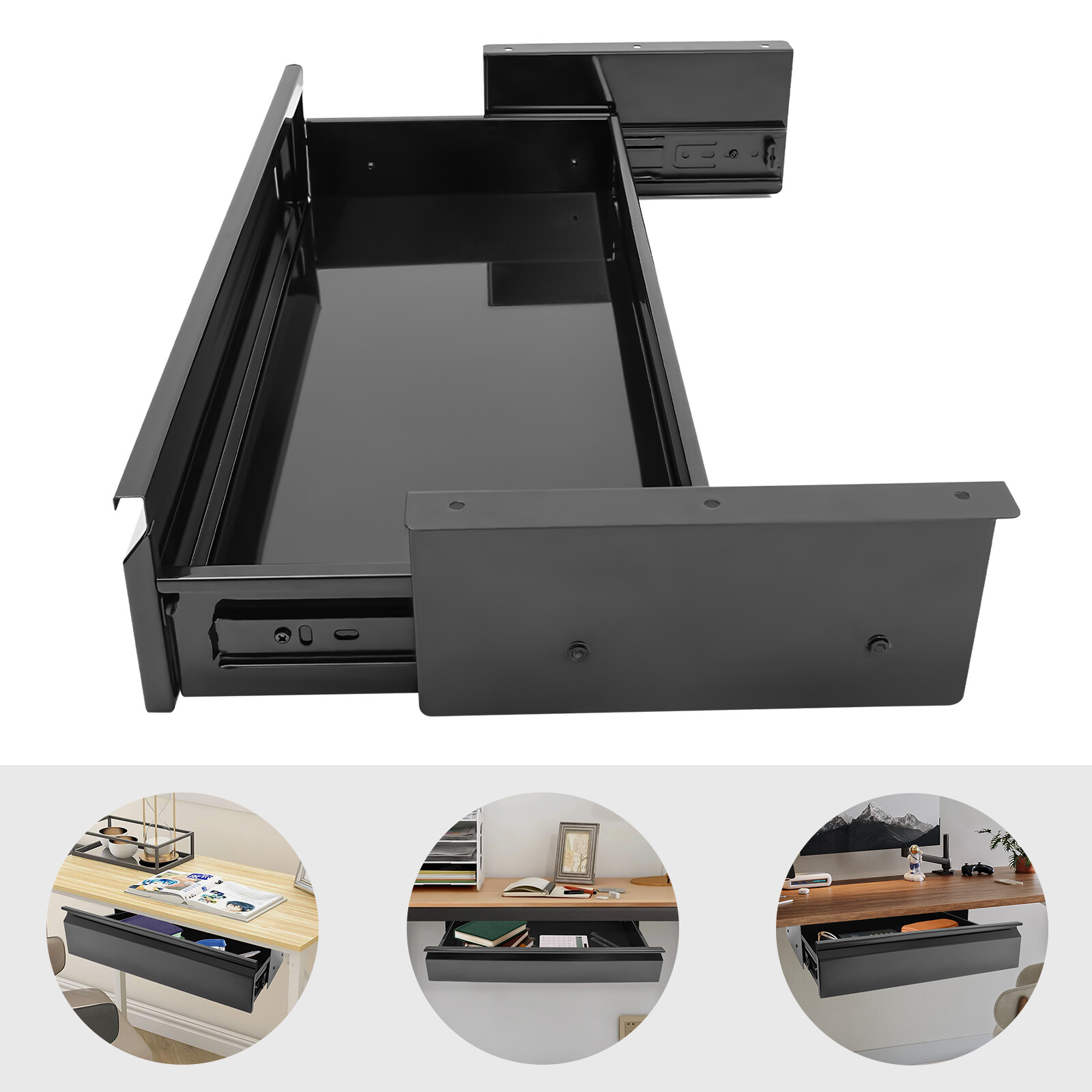 22” Black Space Saver Sliding Under Desk Storage Drawer Pull-out Drawer