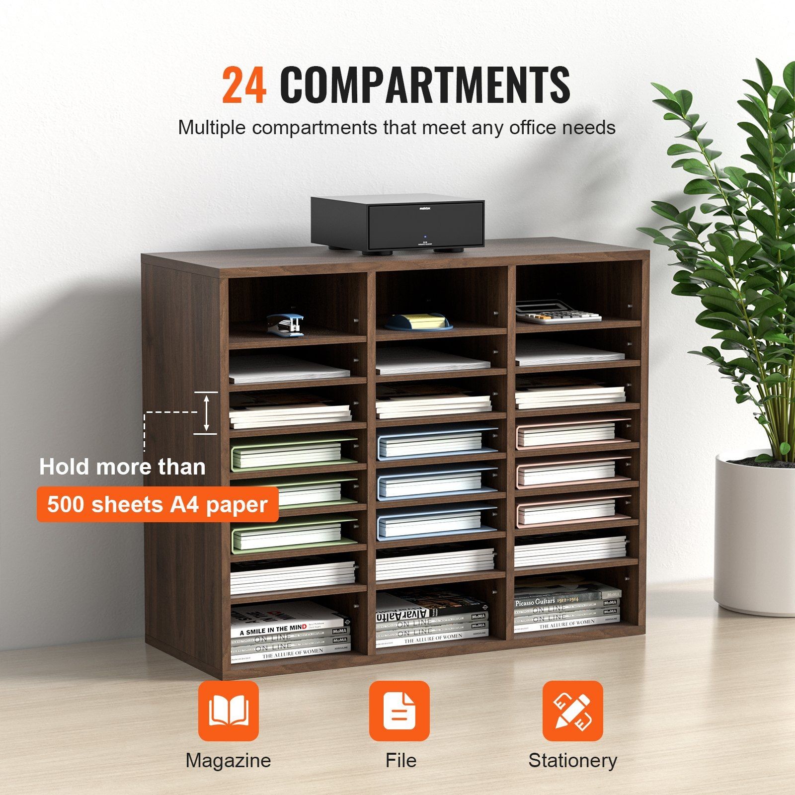 Spacious Wood Organizer 24 Cubby Holes 29x12x24.4in Office Grade