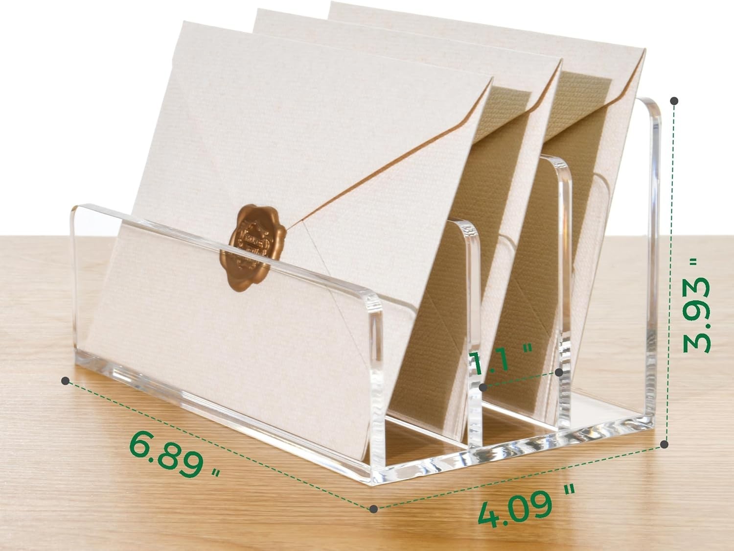 Space-Saving Acrylic Mail Organizer with 3 Vertical Compartments for Easy Access