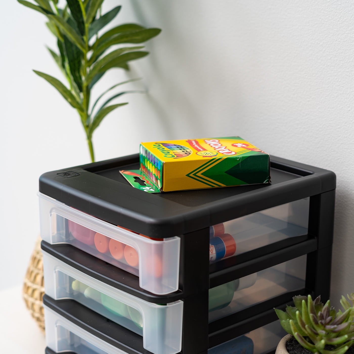 Small 4-Drawer Compact Desktop Organizer Stacking Desktop Unit Black-Clear Set