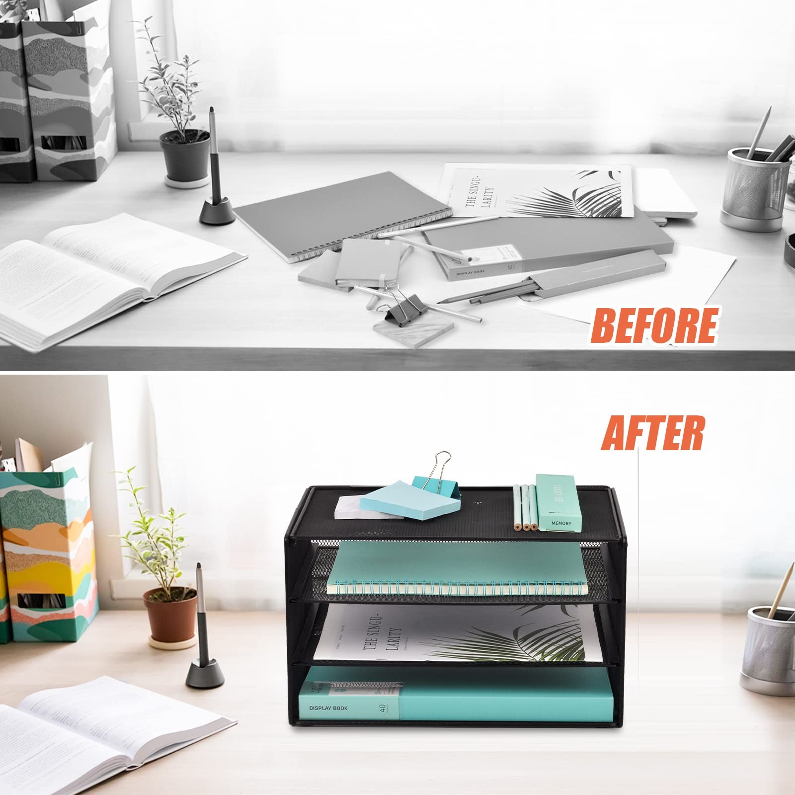 EASEPRES 3 Tier Mesh Desk Organizer Tray, 13.2″ x 9″ x 7.6″, 3 Black