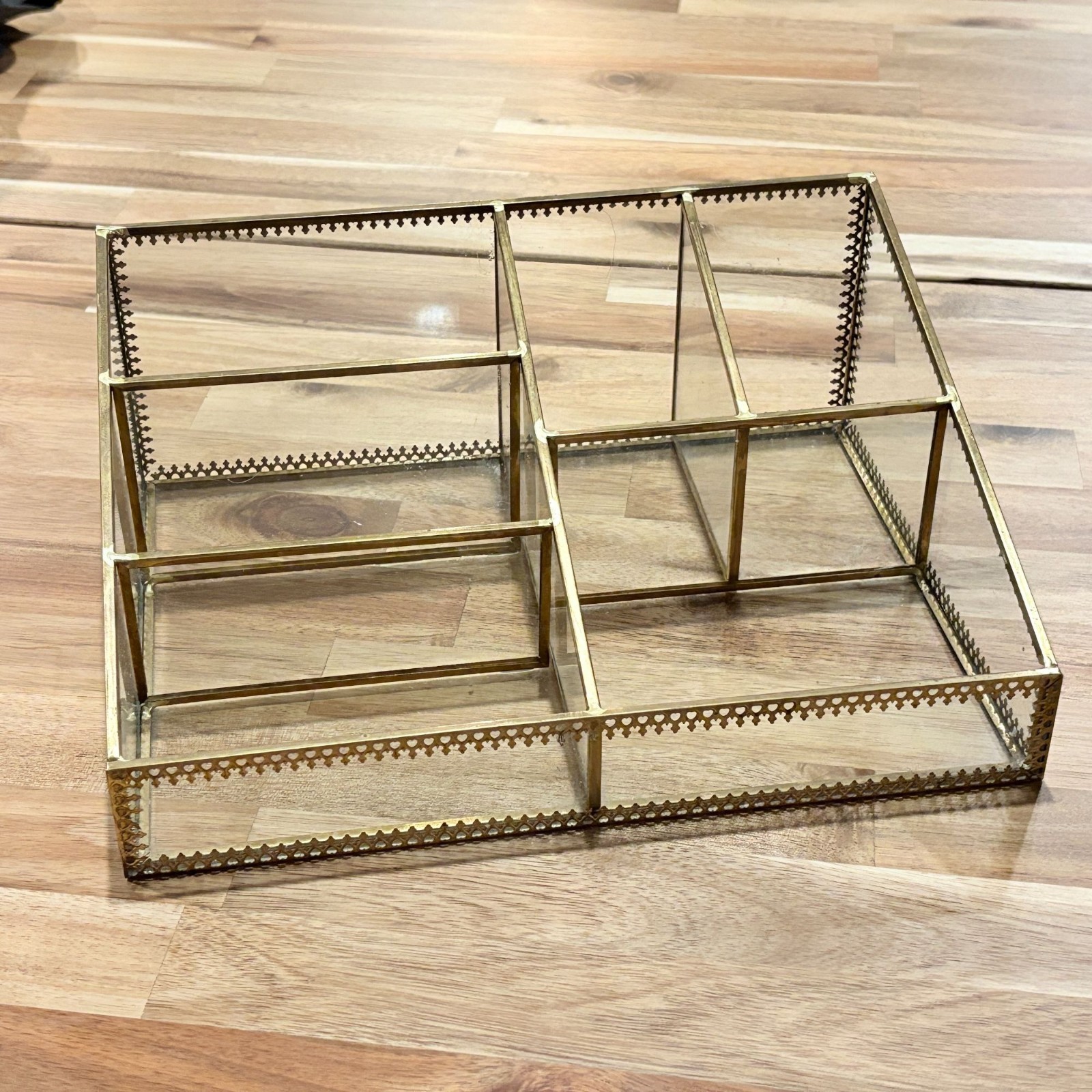 Vintage Inspired Metal & Glass Storage Organizer With Multiple Compartments