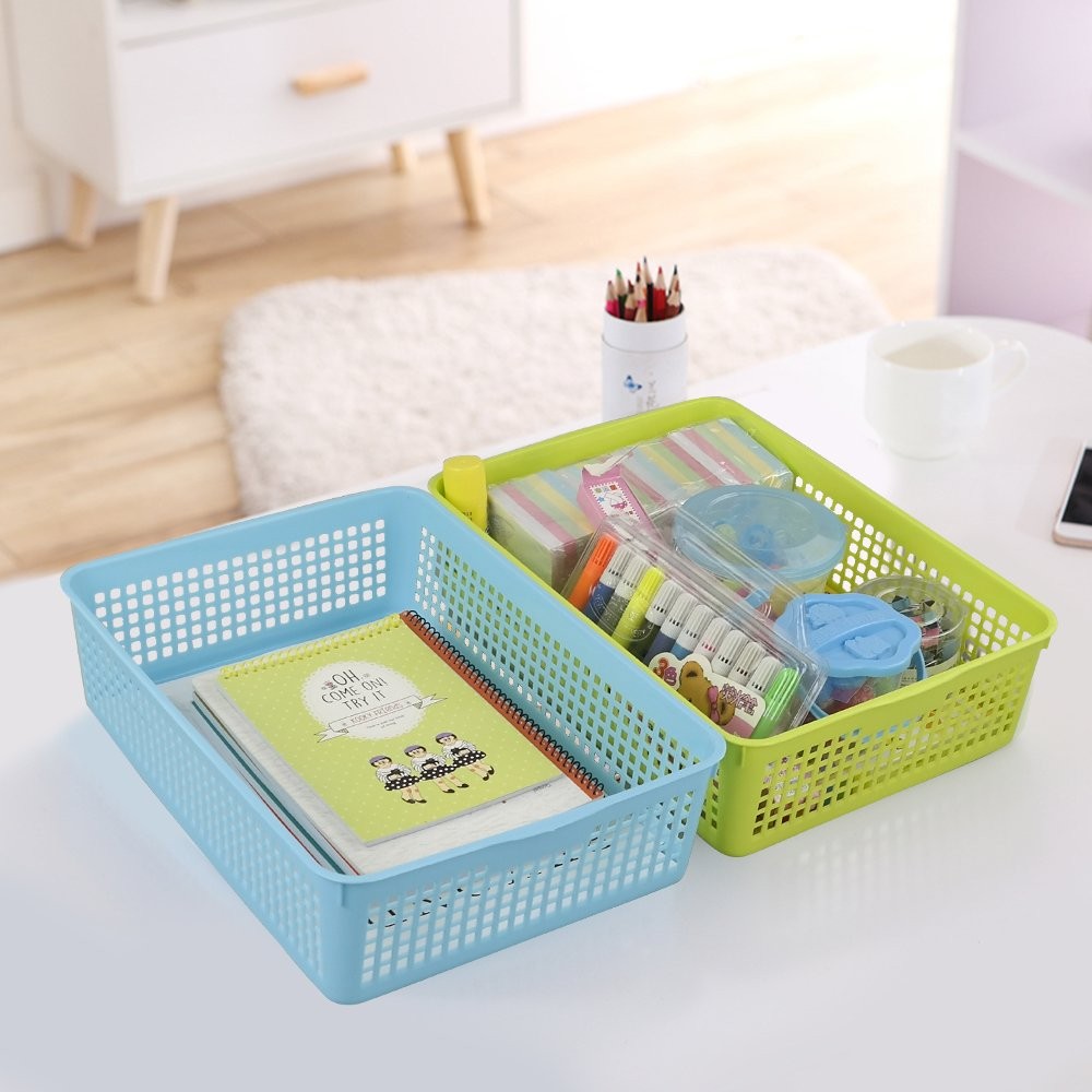 6 PCS Paper Organizer Basket Plastic File Baskets Colorful Storage Bin