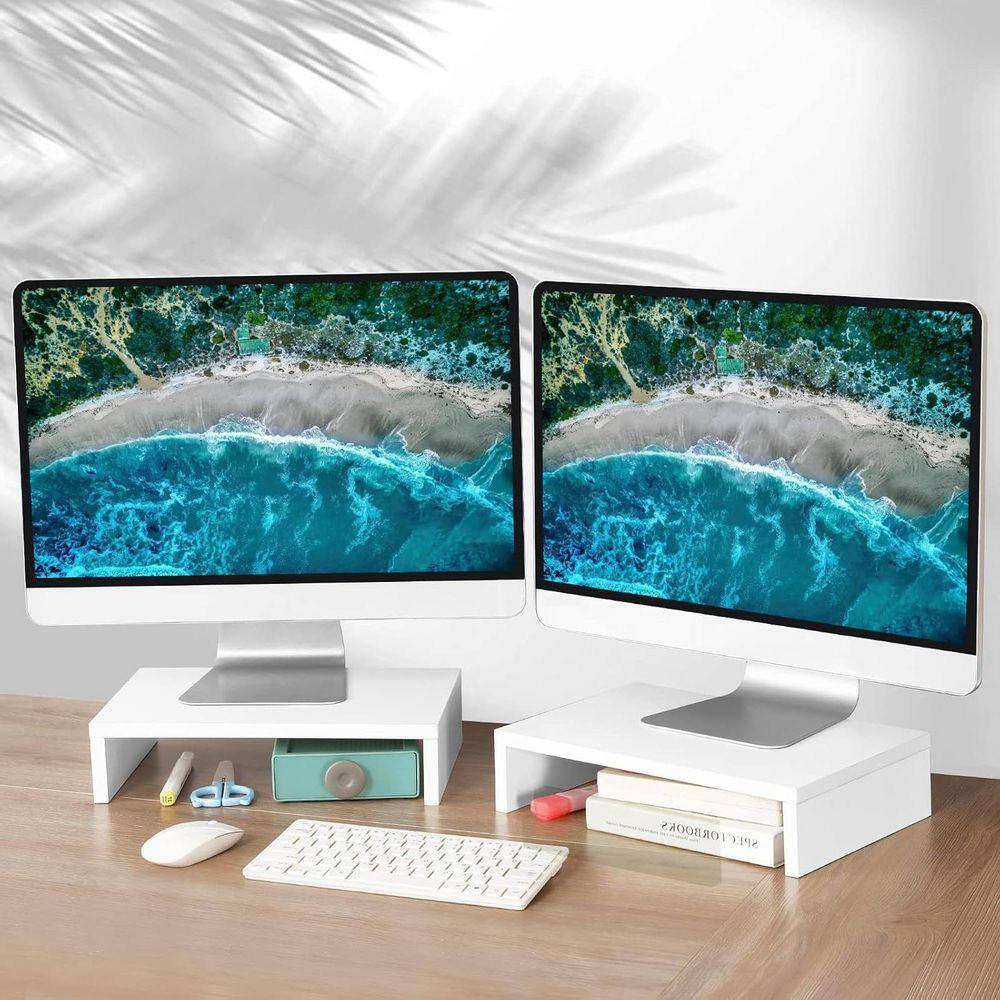 White 14 In. X 3.3 In. Wood Minimal Desk Organizer Stand, 2-Pack