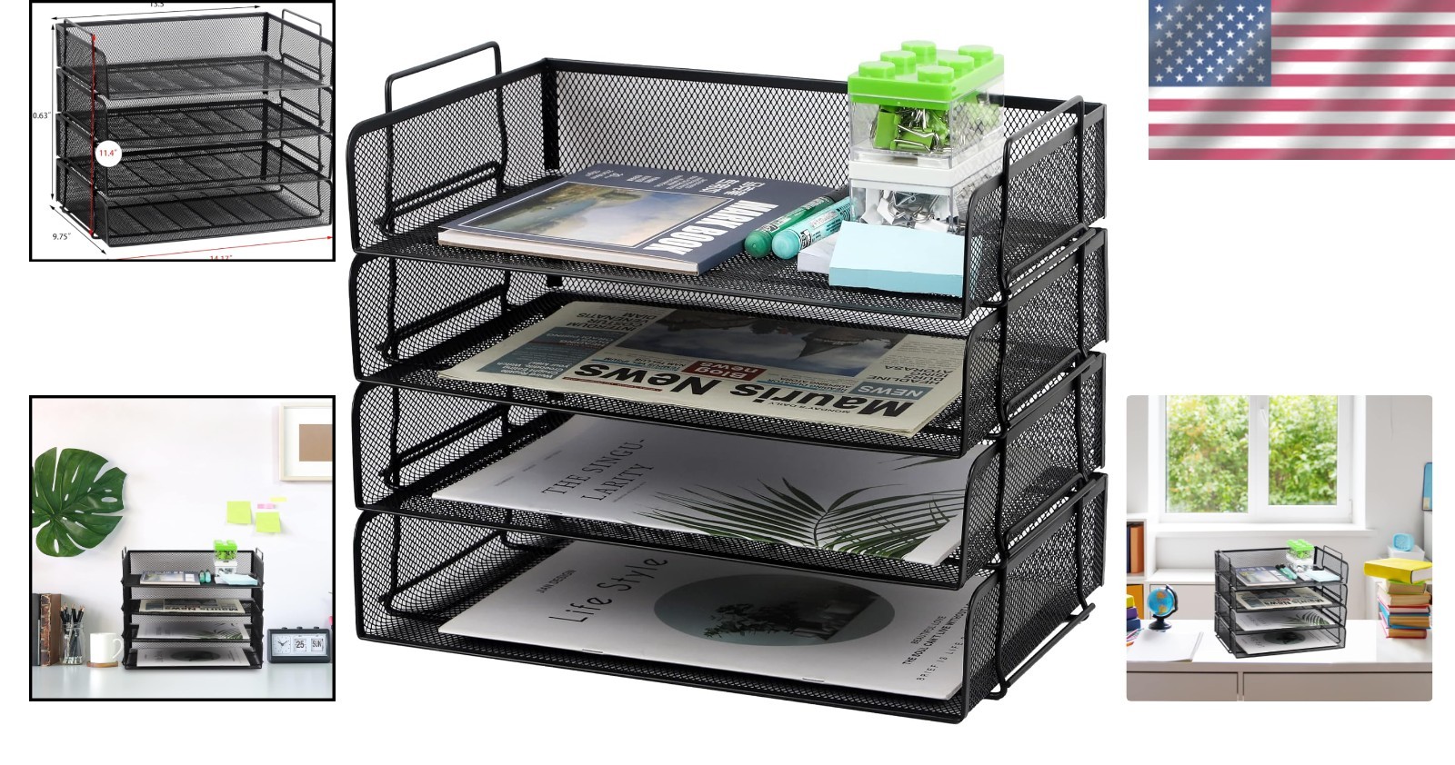 Sturdy 4 Pack Desk Paper Tray Set – Lightweight Metal Document Organizers
