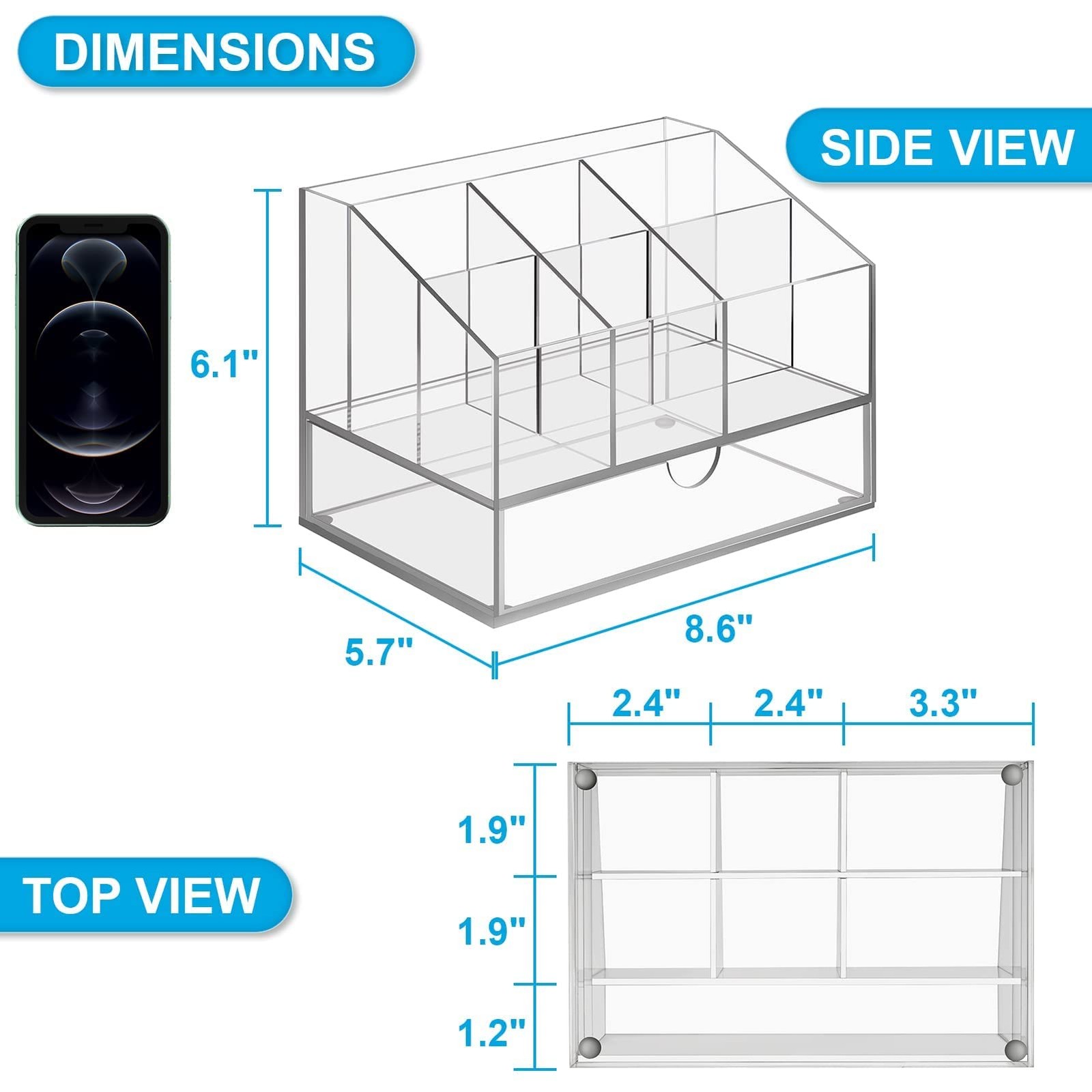 Acrylic Desk Organizer, Upgraded Clear Pencil Organizer for Desk, 7 Compartme…
