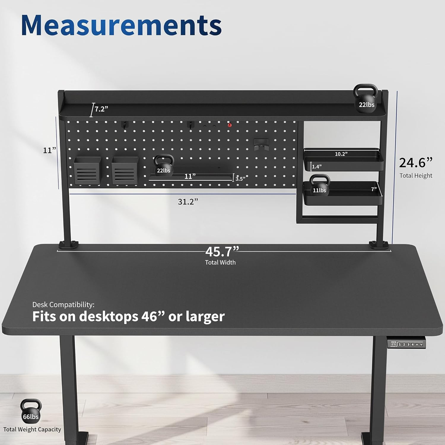 VIVO Steel Clamp-On 46 X 25 Inch Desk Pegboard System with Storage Shelf and Acc