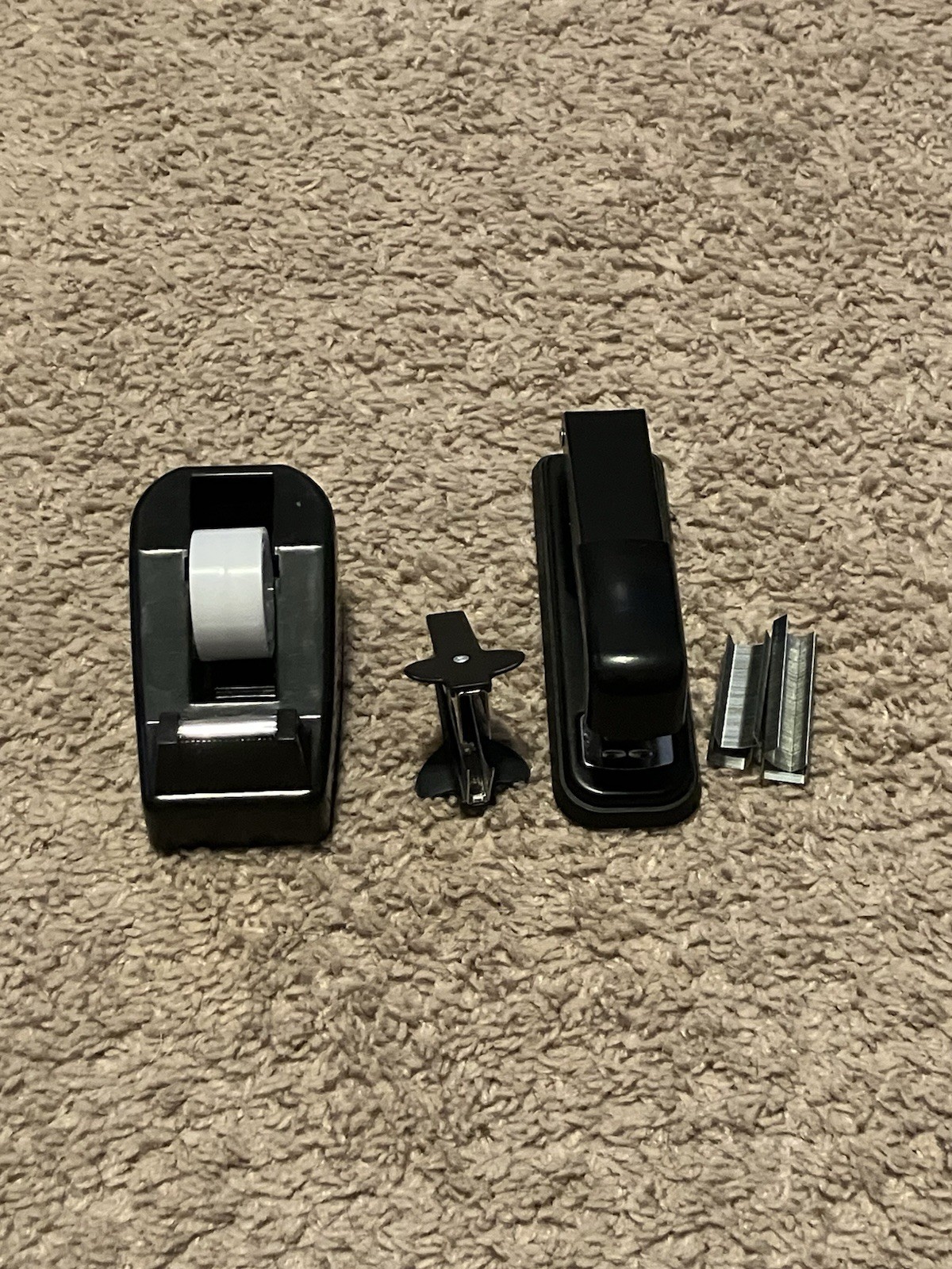 Office/School Supplies Lot: Black Metal Mesh File Sorter, Stapler, Tape, Bin